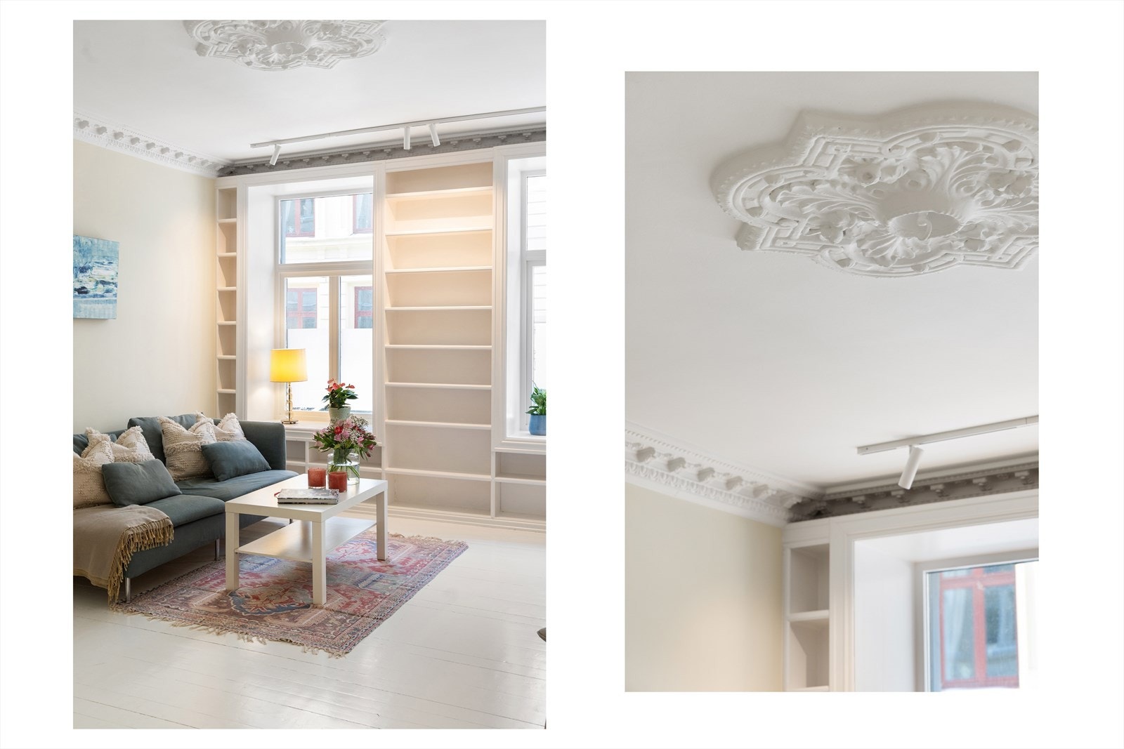 Leiligheten ligger i en ærverdig bygård fra starten av 1900-tallet, med nydelige klassiske detaljer. Galleribilde