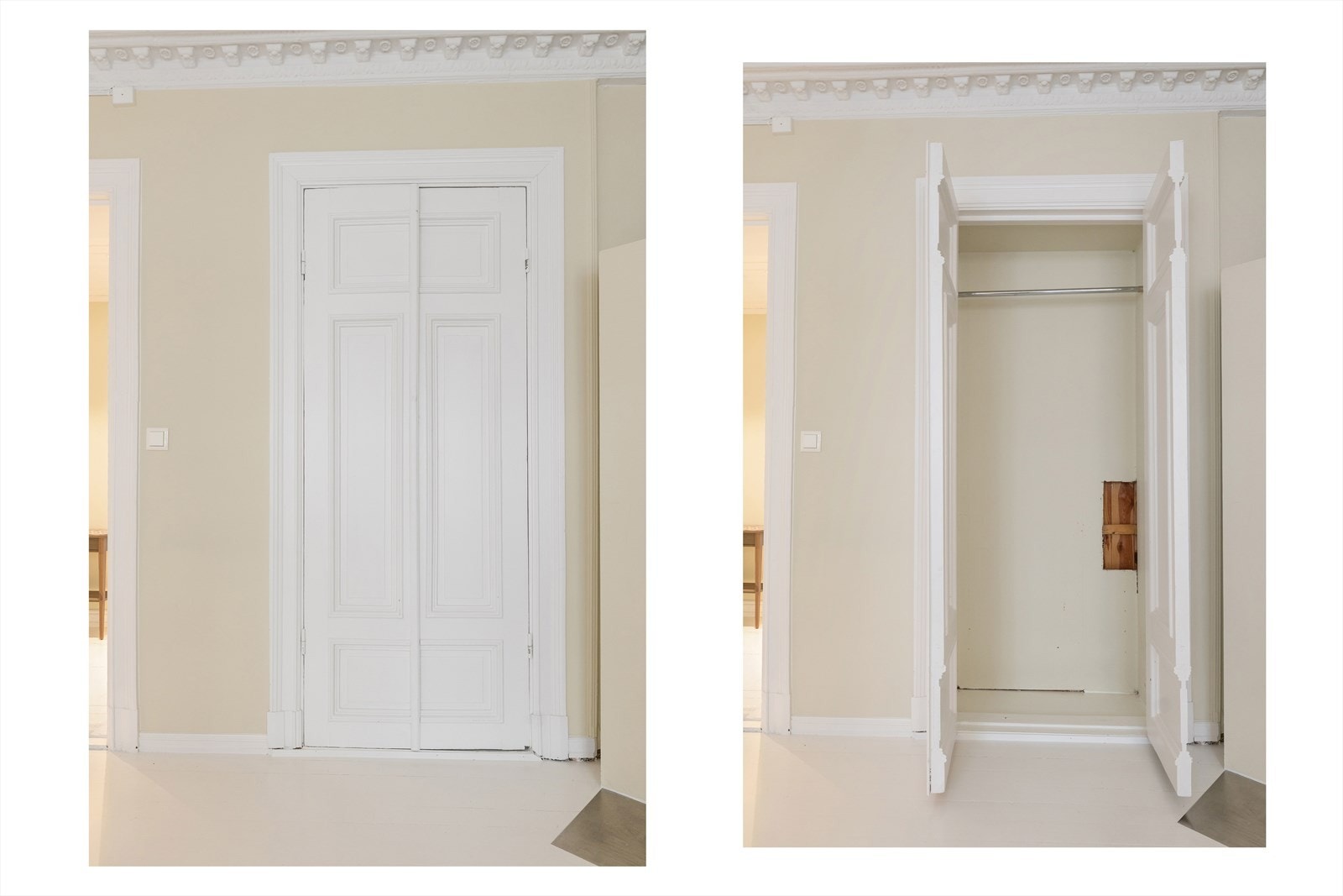 Stuen har et innebygd skap med flotte, doble dører. Galleribilde