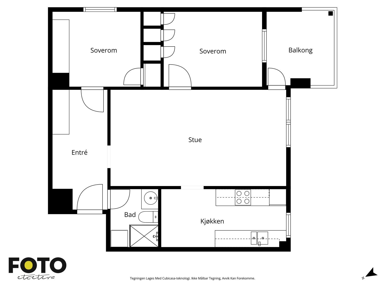 Leiligheten har en arealeffektiv planløsning med to soverom og separat kjøkken. Galleribilde