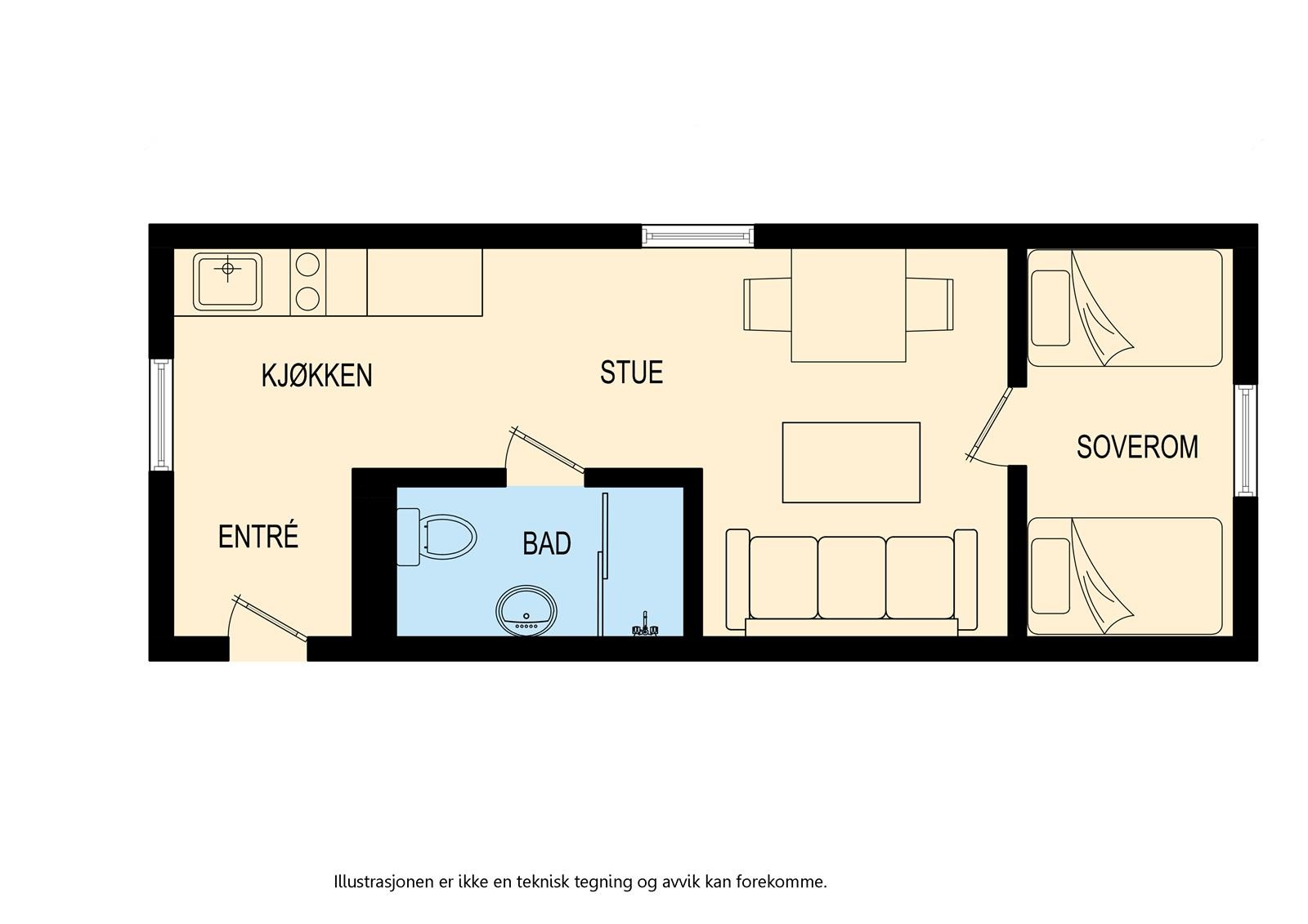 2-roms 29kvm med kjøkken og bad Galleribilde