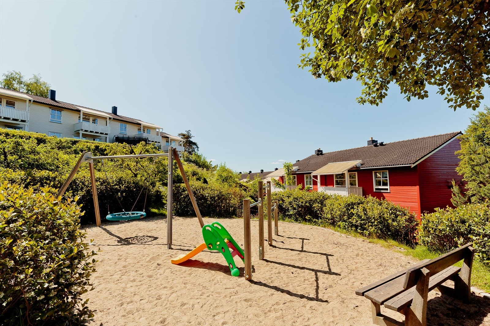 Det er flere og godt skjermede lekeplasser i borettslaget Galleribilde