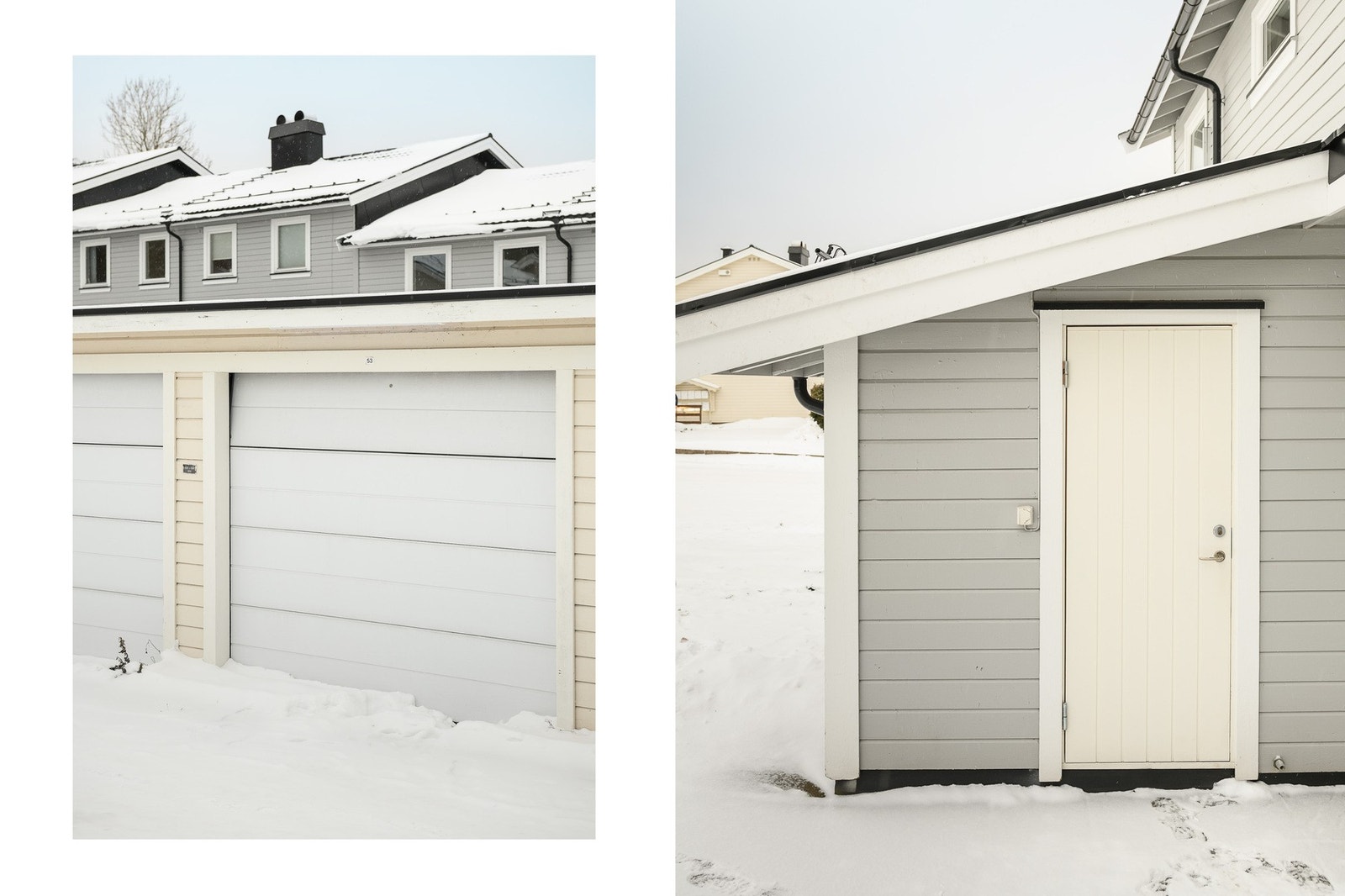 Garasjeplassen og den tilhørende boden gir trygg parkering og praktisk lagringsplass rett ved boligen. Galleribilde