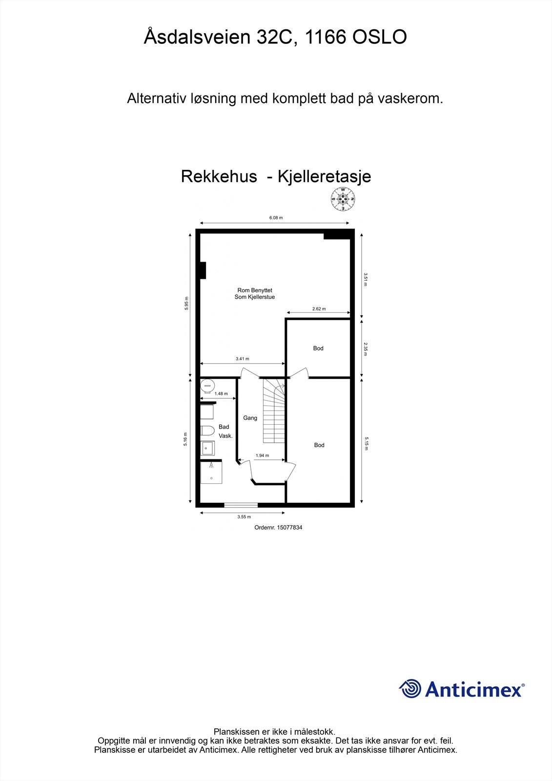Alternativ planløsning kjeller med bad. Galleribilde