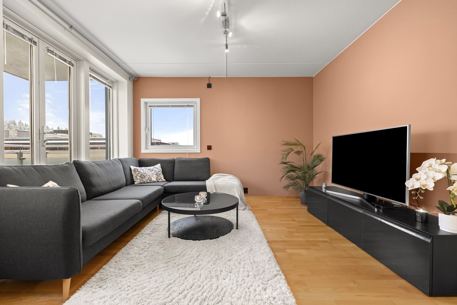 Fra stuen er det direkte utgang til balkongen, som blir en fin forlengelse av rommet. Galleribilde