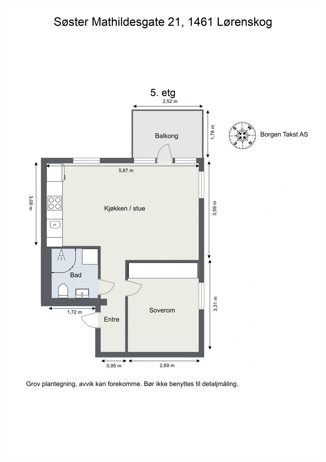Leiligheten har en arealeffektiv planløsning med entré, bad, soverom og stue med åpen kjøkkenløsning. Galleribilde