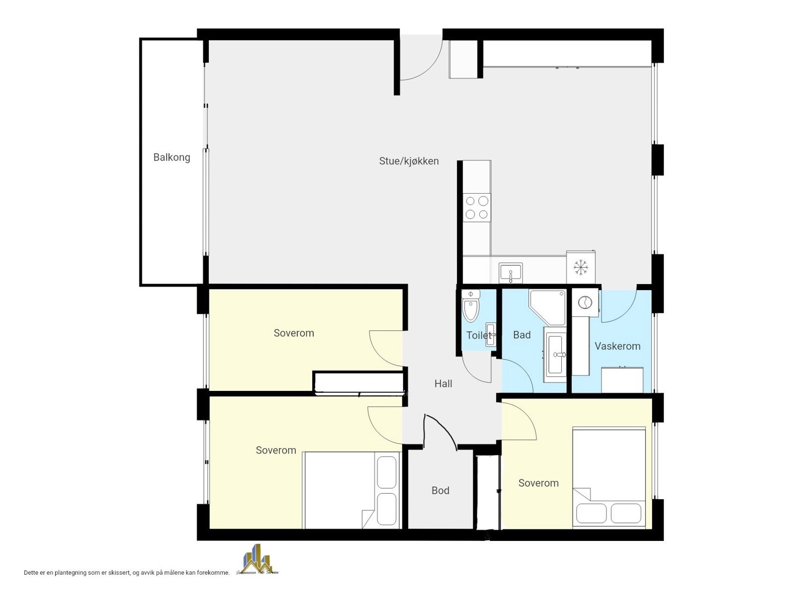 Innholdsrik planløsning fordelt på 99 kvm BRA-i. Galleribilde