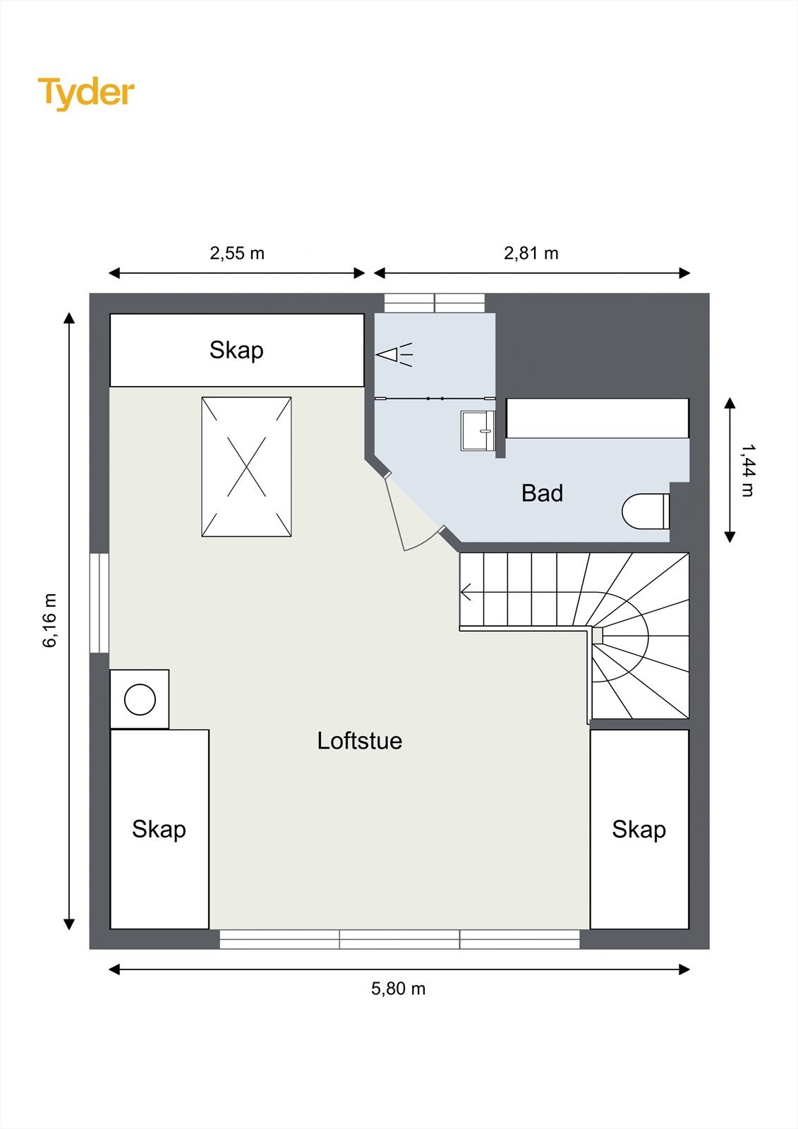 Planløsning loft: Loftstue og Bad/wc. Galleribilde