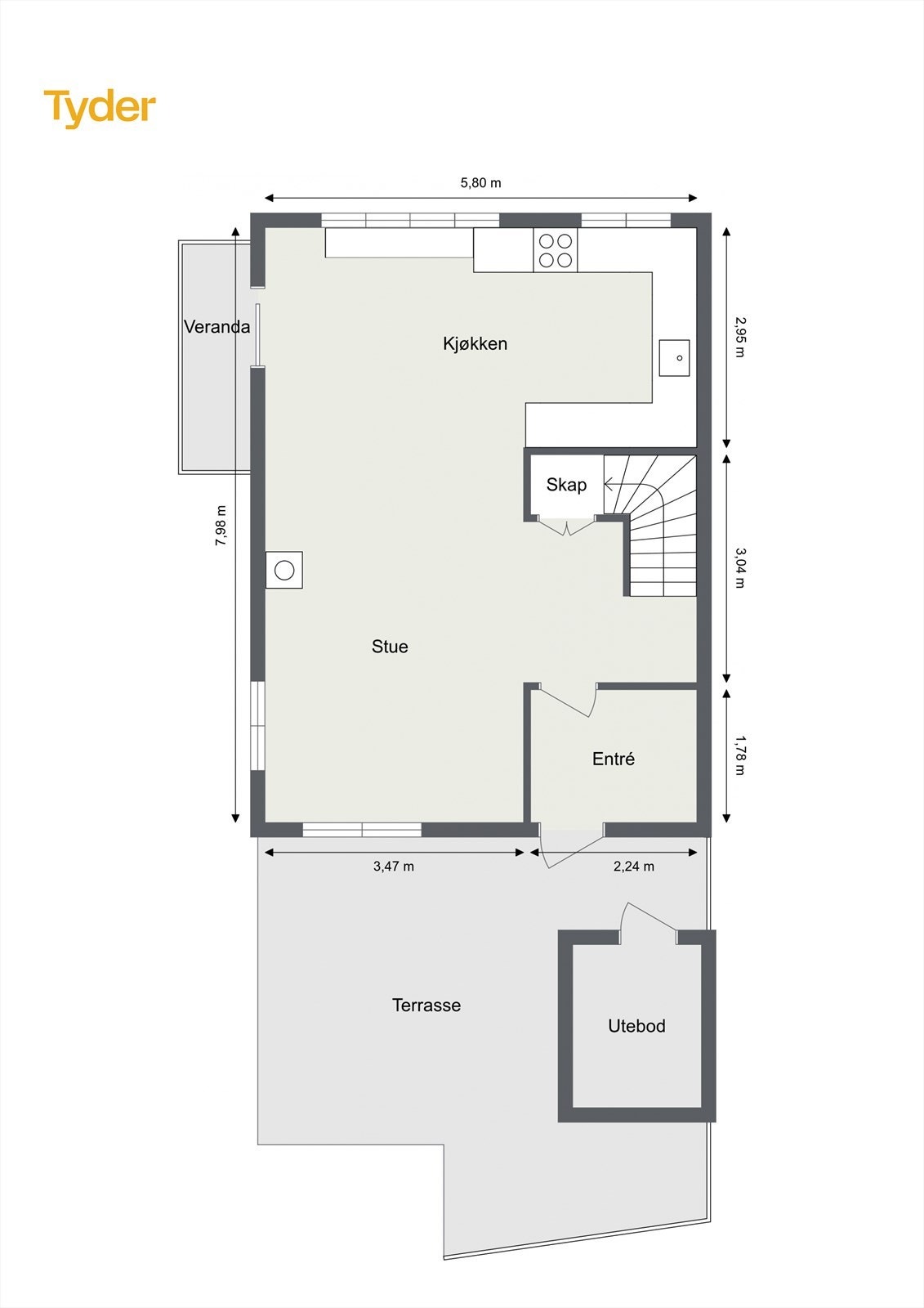 Planløsning 1. Etasje: Entré, stue og kjøkken. Galleribilde