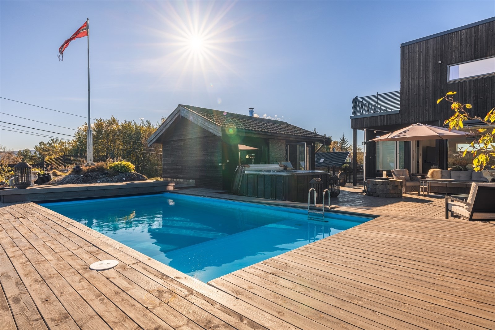 Med eget basseng, målt til 29m² kan herlige sommerdager nytes. Galleribilde