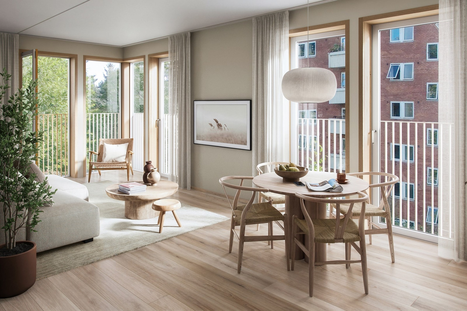 Leilighetene byr på rikelig med lys med store vinduer som strekker seg fra gulv til tak.jpg Galleribilde