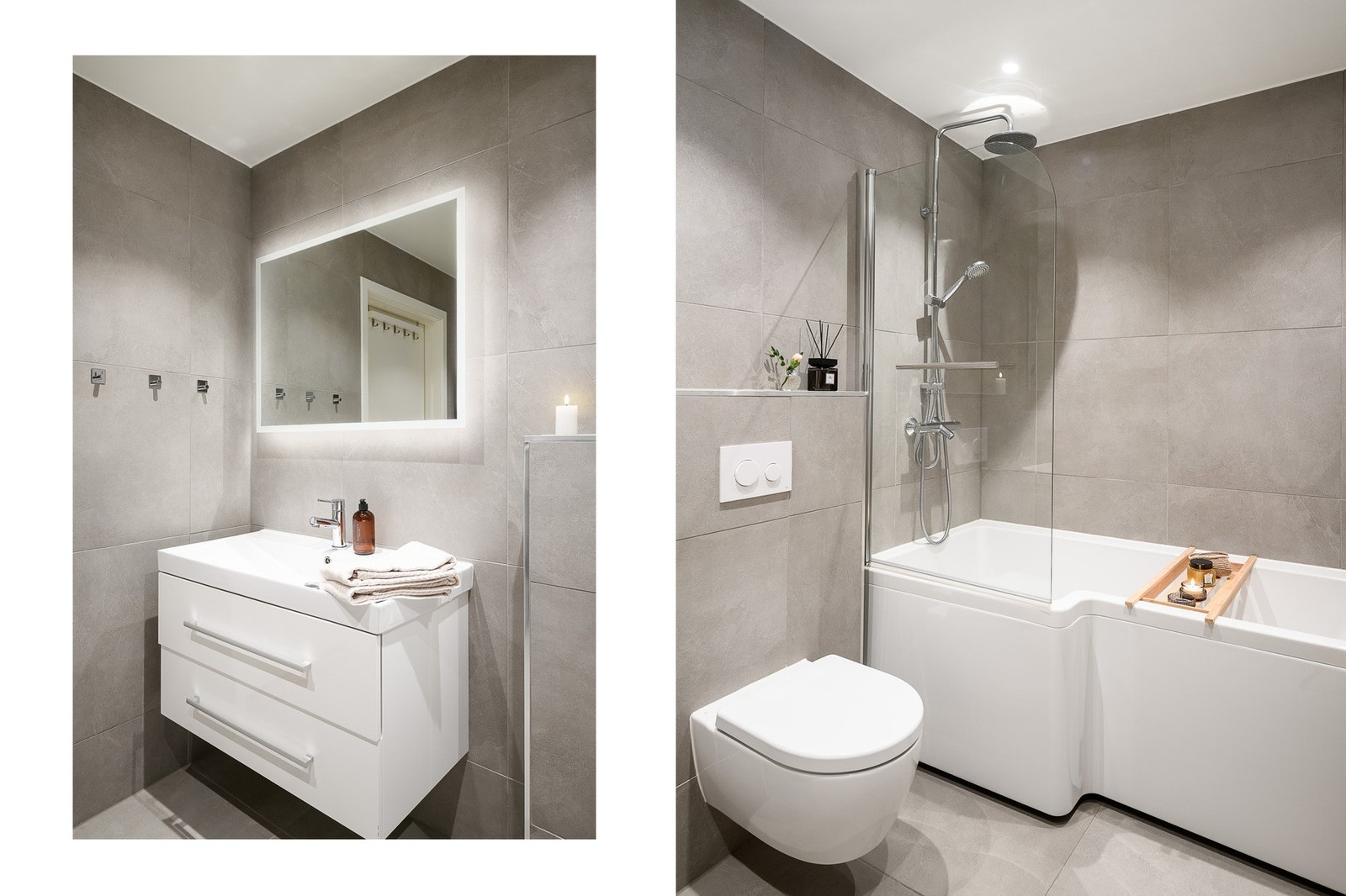 Badene er flislagte og har vannbåren gulvvarme. Galleribilde