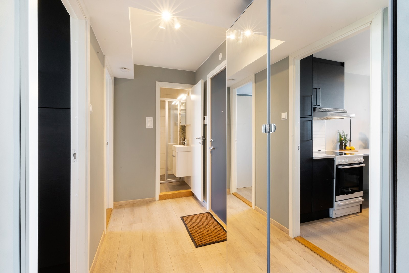 Pent inngangsparti med adkomst til alle leilighetens rom. Galleribilde