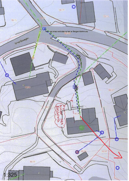 Tegning Smøråsvegen tilkobling vann - avløp.
Pålegg om utkobling av septiktanken og tilknytning til nytt offentlig vann/avløpsanlegg. Galleribilde