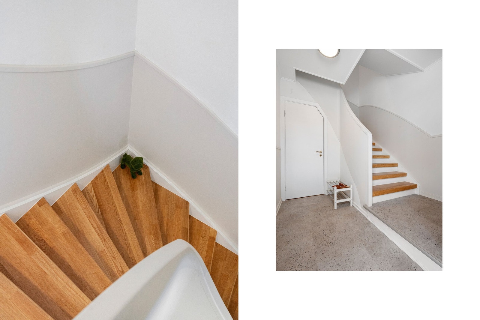 Lys og hyggelig trappegang med mange muligheter. Trapp med eiketrinn. Galleribilde