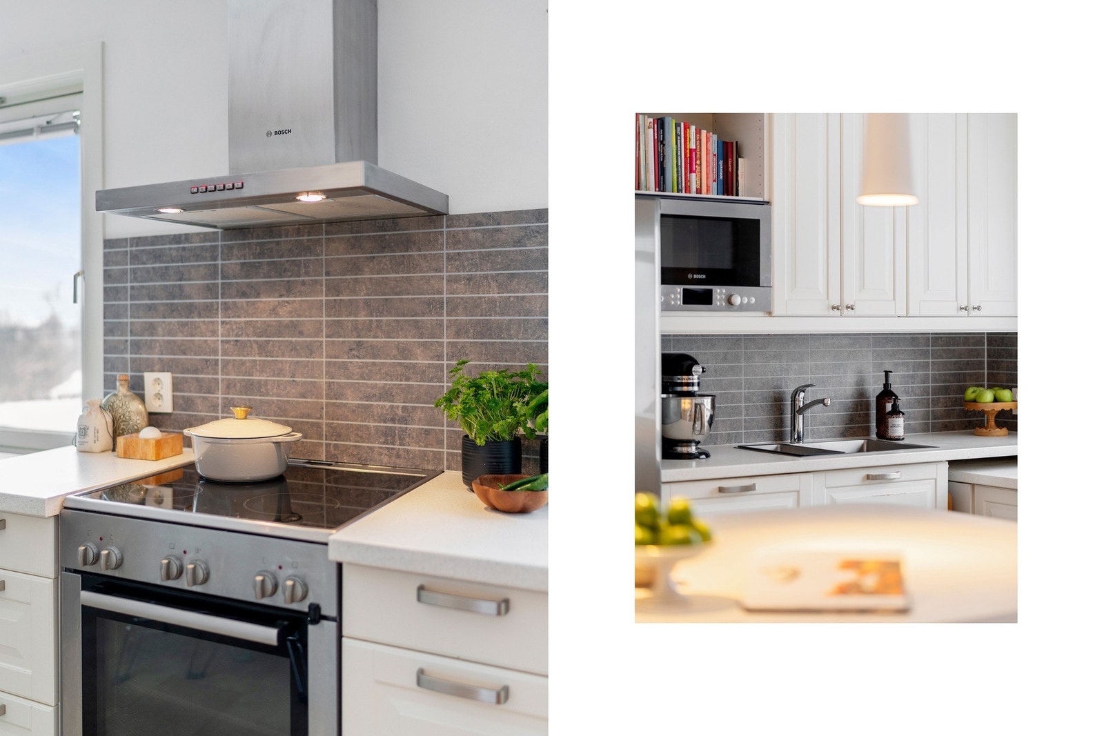 Kjøkkenet har godt med skap og benkeplass. Galleribilde