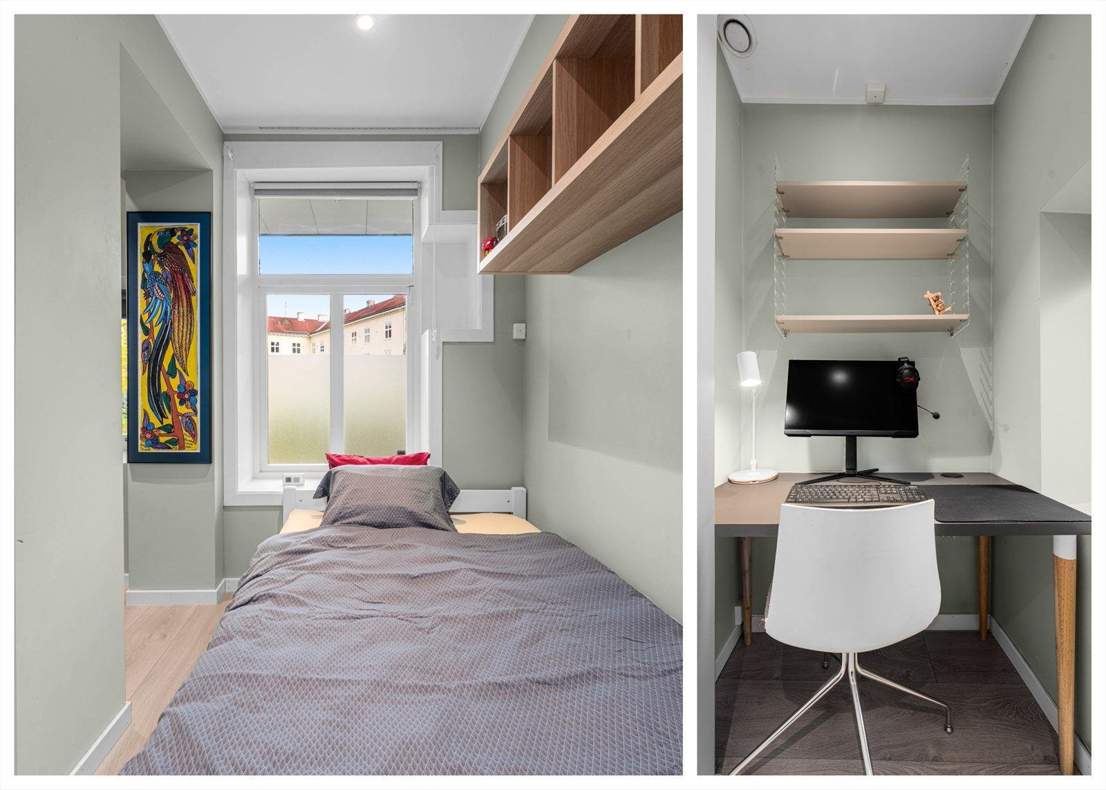 Her er det mulighet for fleksibel innredning med sofa, seng og tilhørende møblement, alt etter behov Galleribilde