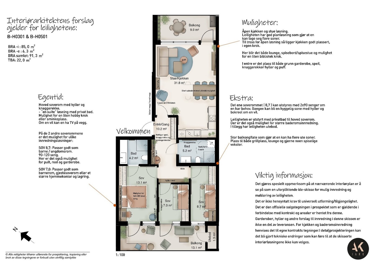 Hvordan ville du ha innredet leiligheten?
Interiørarkitekten har kommet med forslag for møblering av B301. Galleribilde