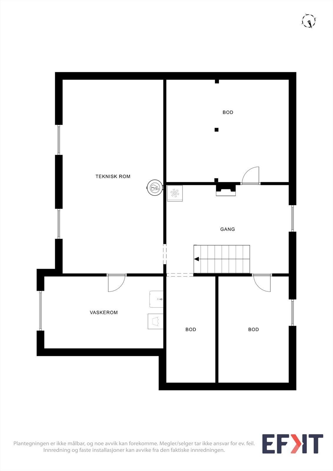 Kjelleren er romslig med vaskerom og flere boder. Galleribilde