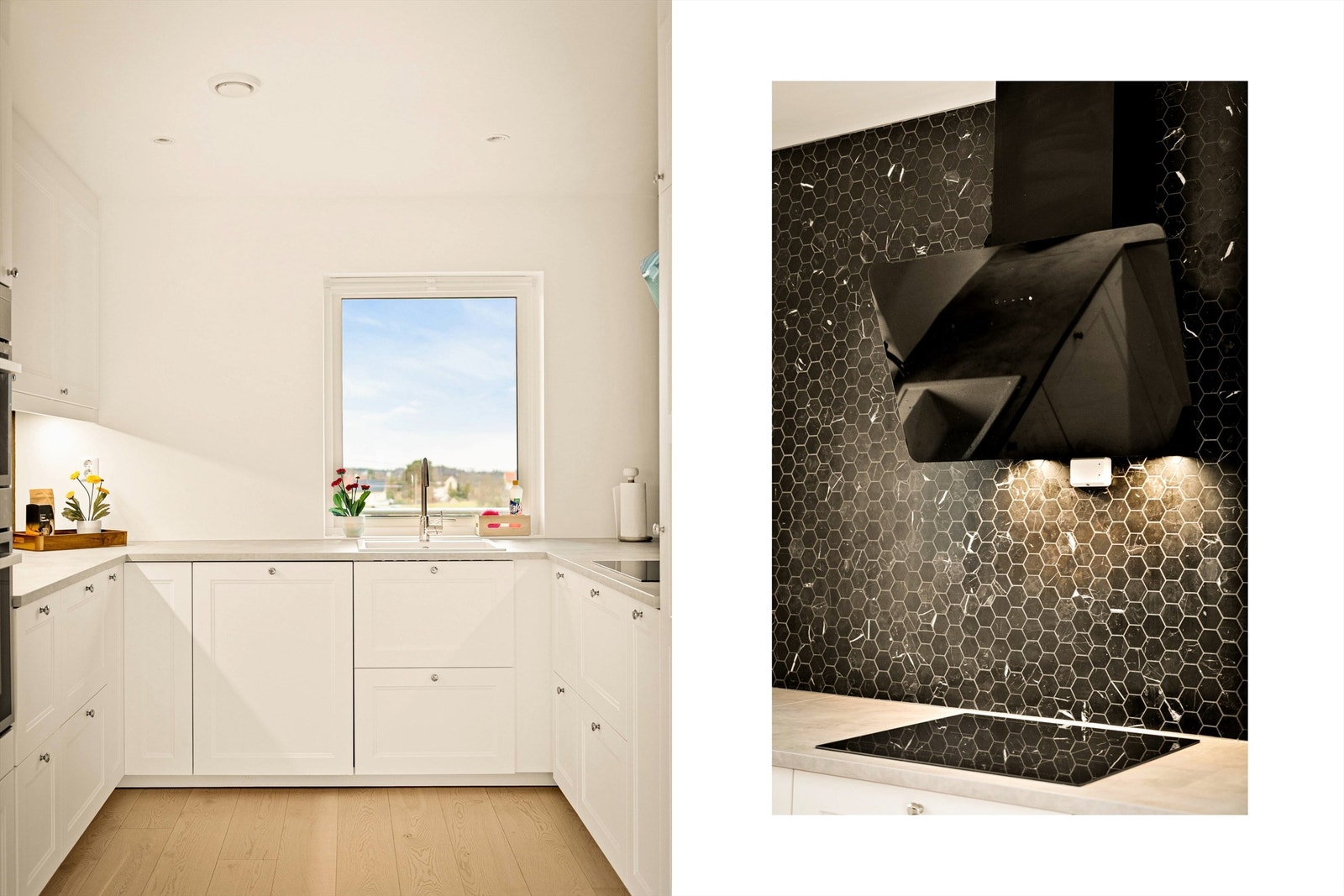 Kjøkkenet er godt utstyrt med integrert kjøleskap, keramisk platetopp, stekeovn, mikrobølgeovn og oppvaskmaskin. Galleribilde