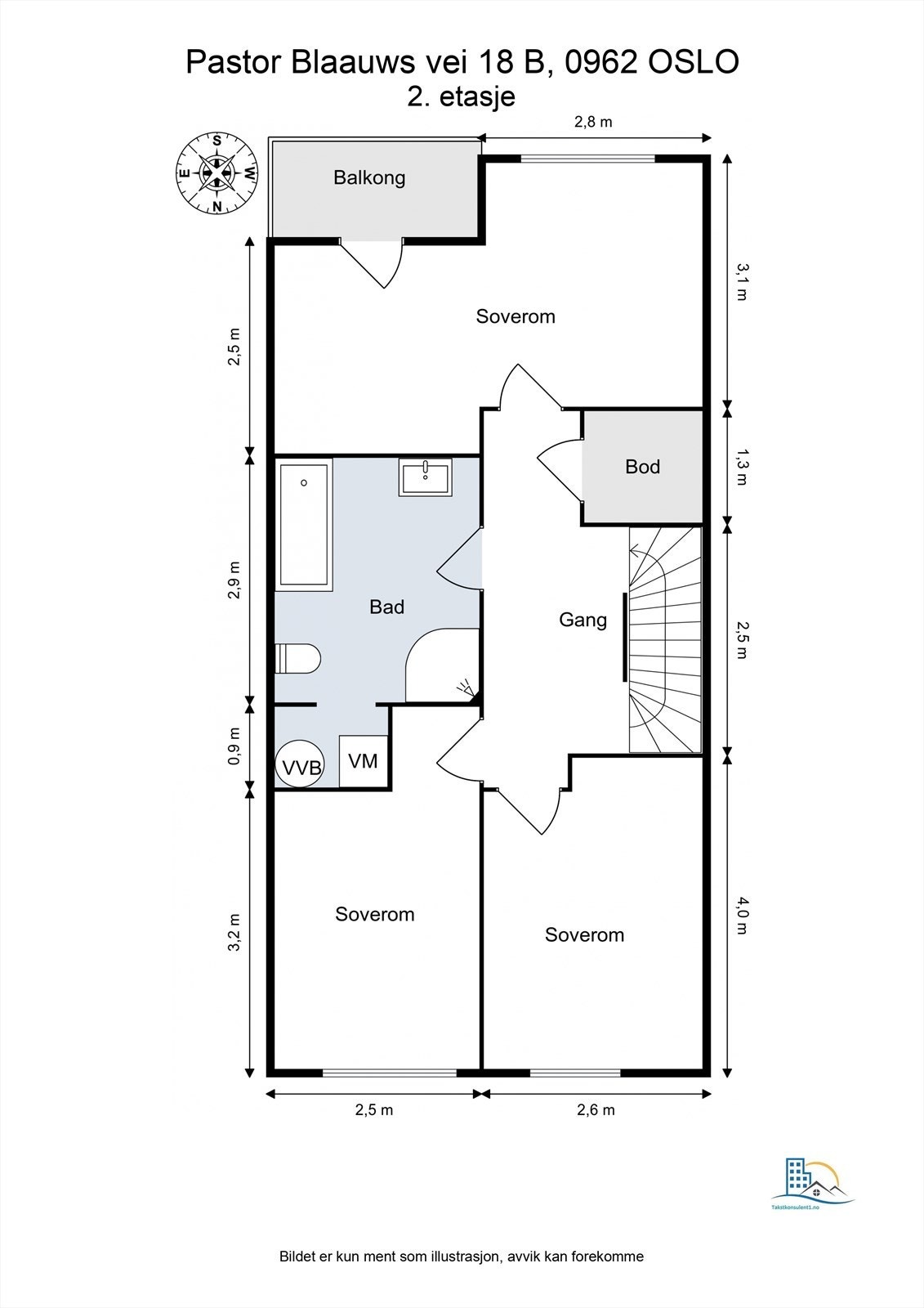 2.etg. består av 3 gode soverom, et stort og særdeles godt baderom og en praktisk bod. Galleribilde