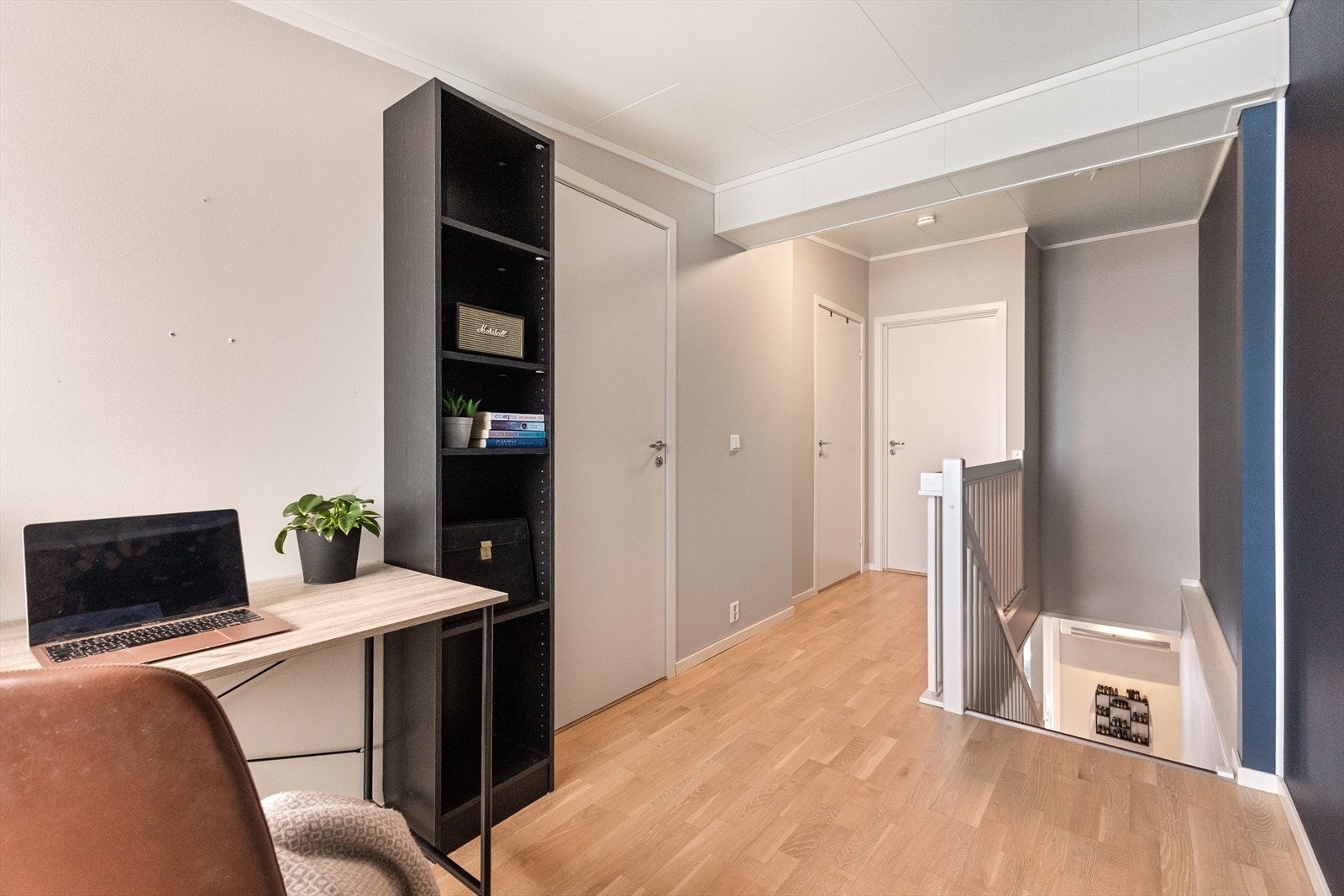 Her er bildet tatt av 3.etg og fra etablert, sosial sone(loftsstue). Soverom rett frem, badet i midten og soverom på venstre hånd. Galleribilde