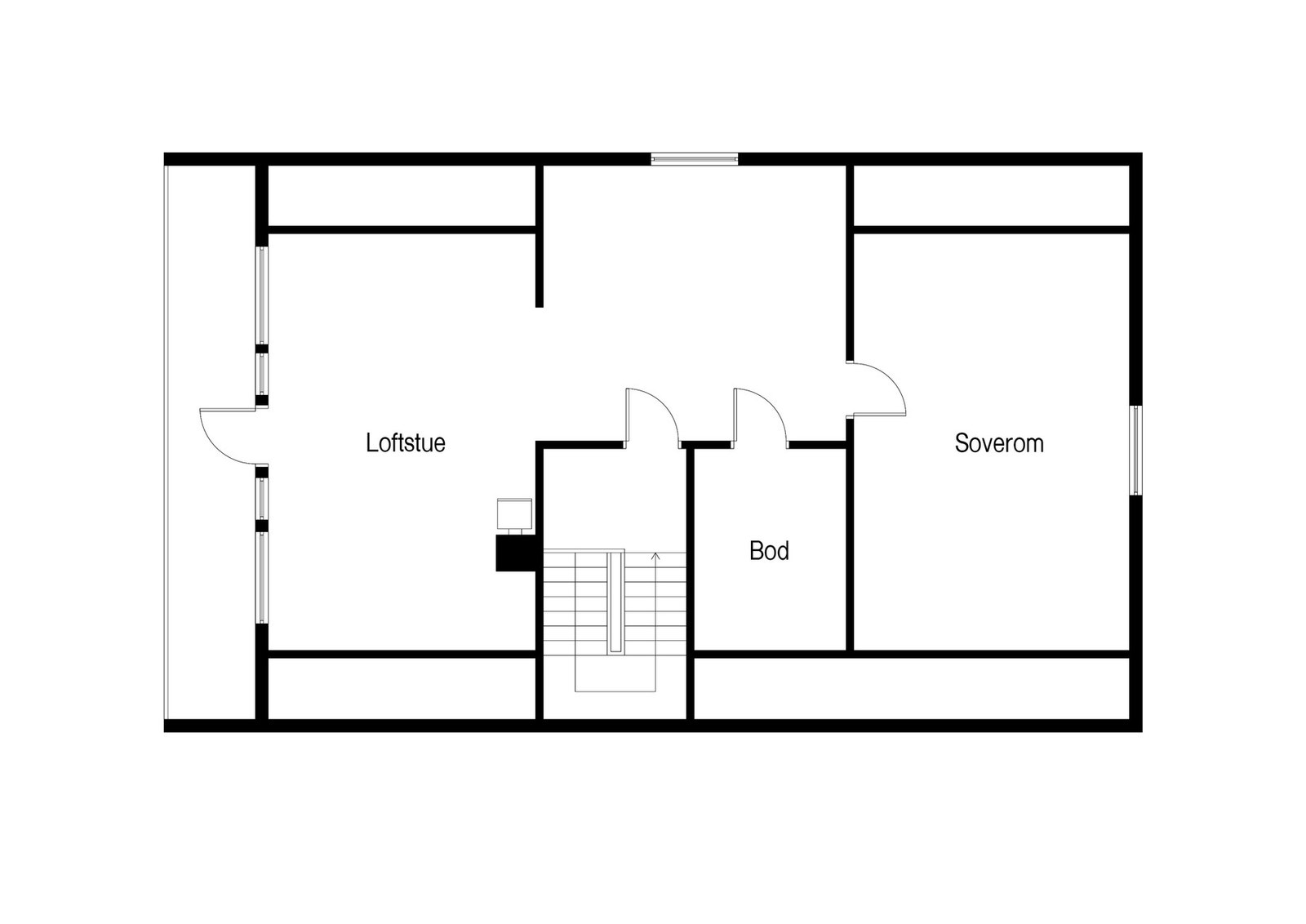 Loft. Dagens bruk av rommene på loftet er ikke i samsvar med godkjente tegninger. Galleribilde