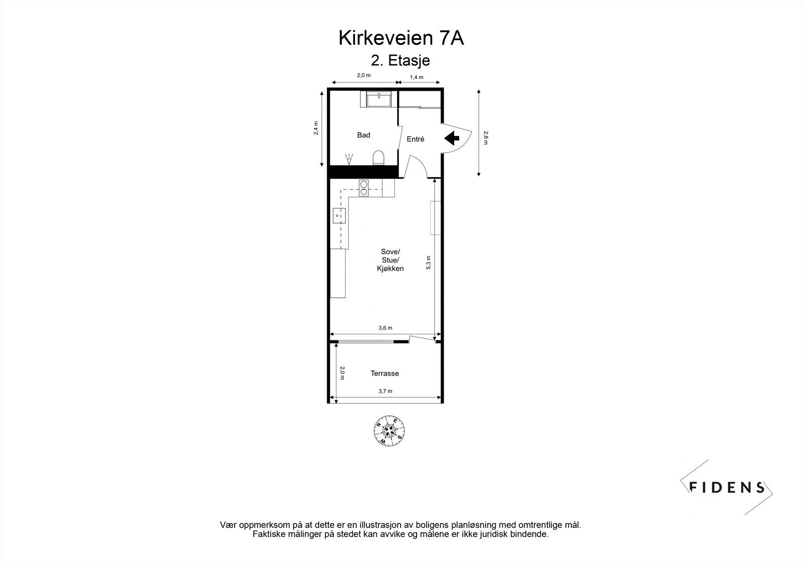 Leiligheten har en smart planløsning på 29 m² med stue, kjøkken og bad. Galleribilde