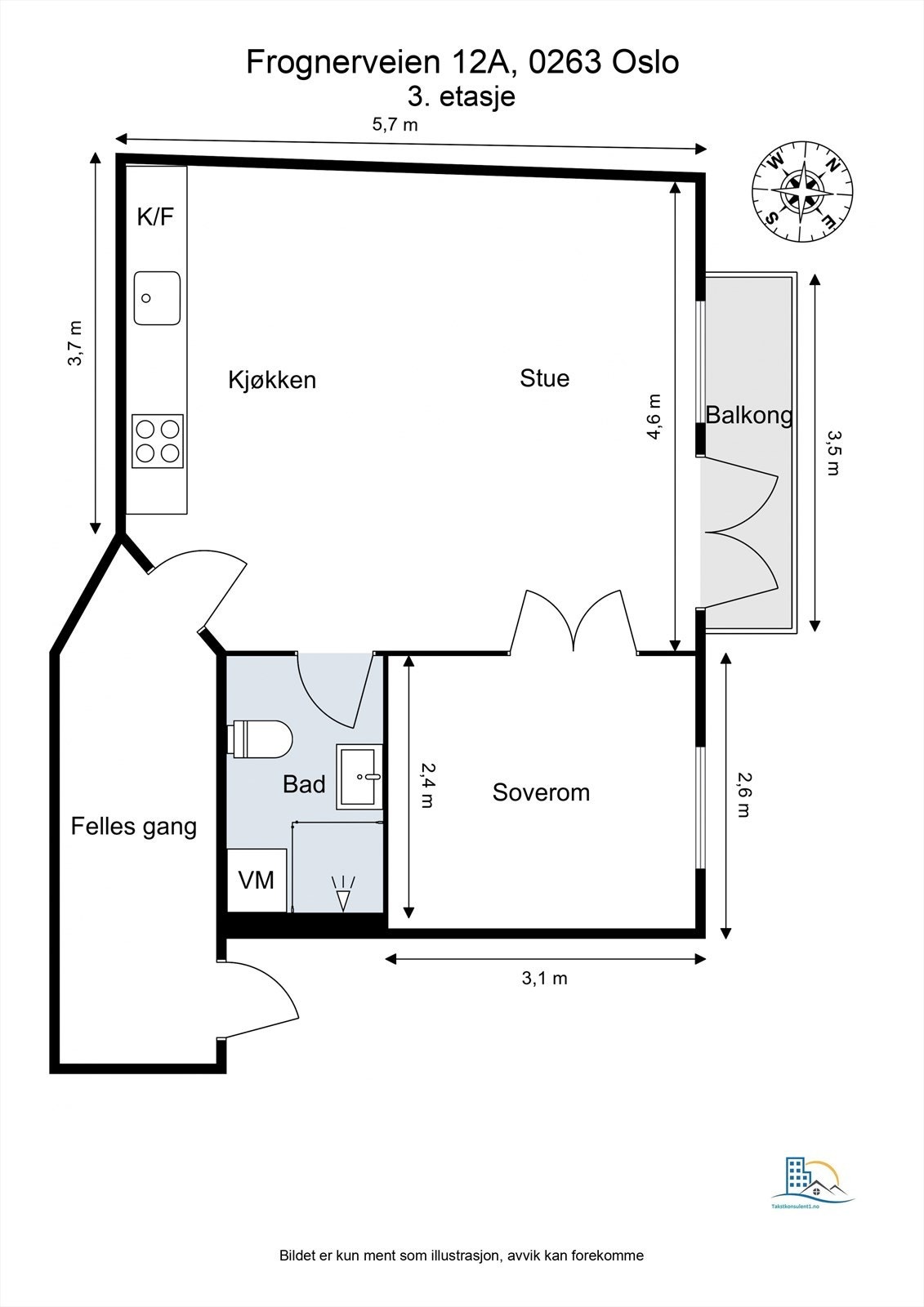 Plantegning. Felles gang er avlåst og deles kun med én nabo . Galleribilde