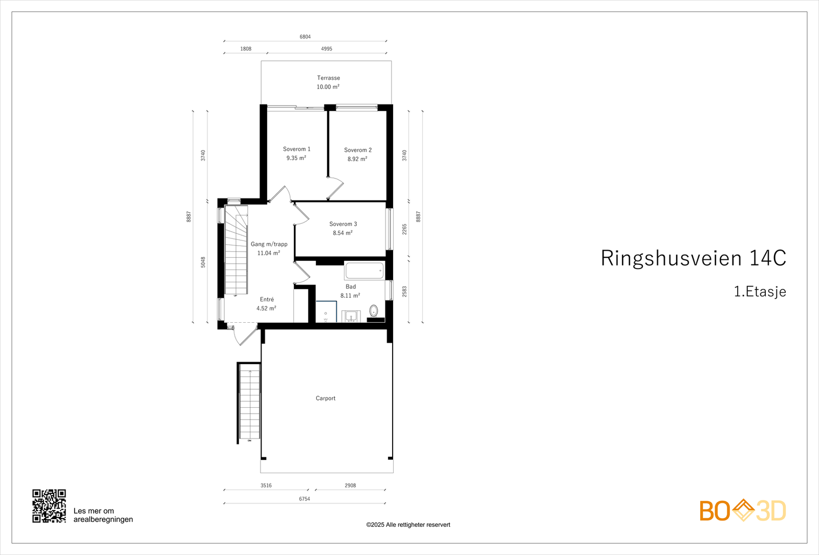 Alternativ planløsning med ekstra soverom i 1. etasje. Galleribilde