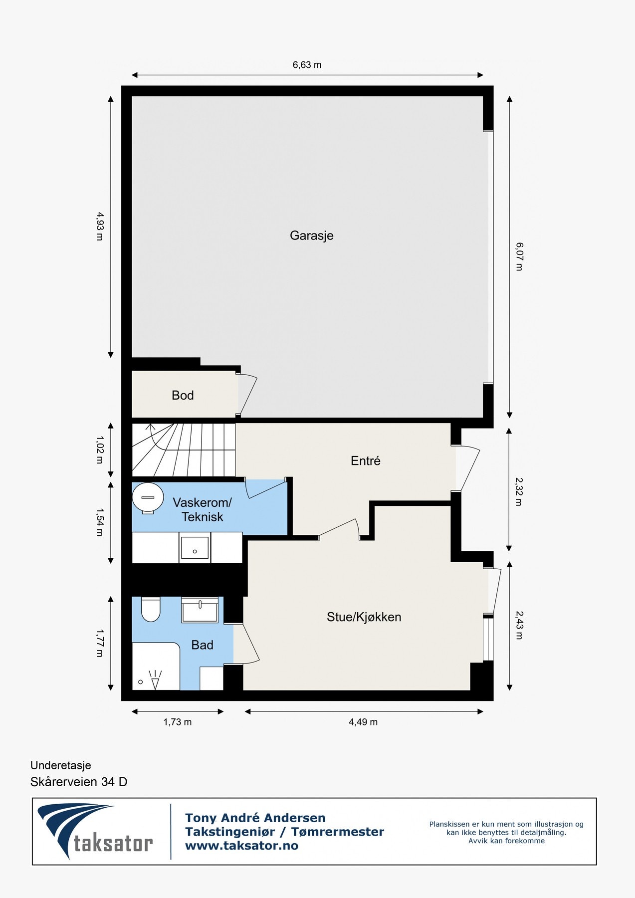 Plantegning underetasje (Stue/kjøkken i underetasjen er byggemeldt som soverom) Galleribilde