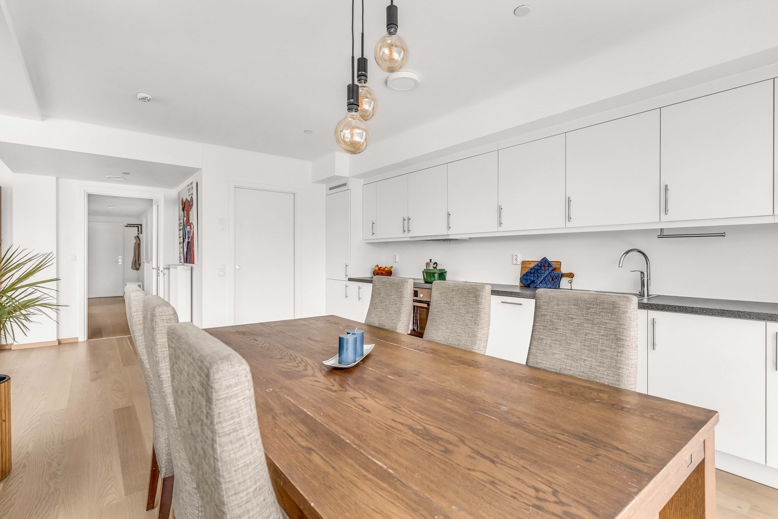 Videre er det satt inn integrert kjøle-/fryseskap, oppvaskmaskin, ovn og platetopp. Galleribilde