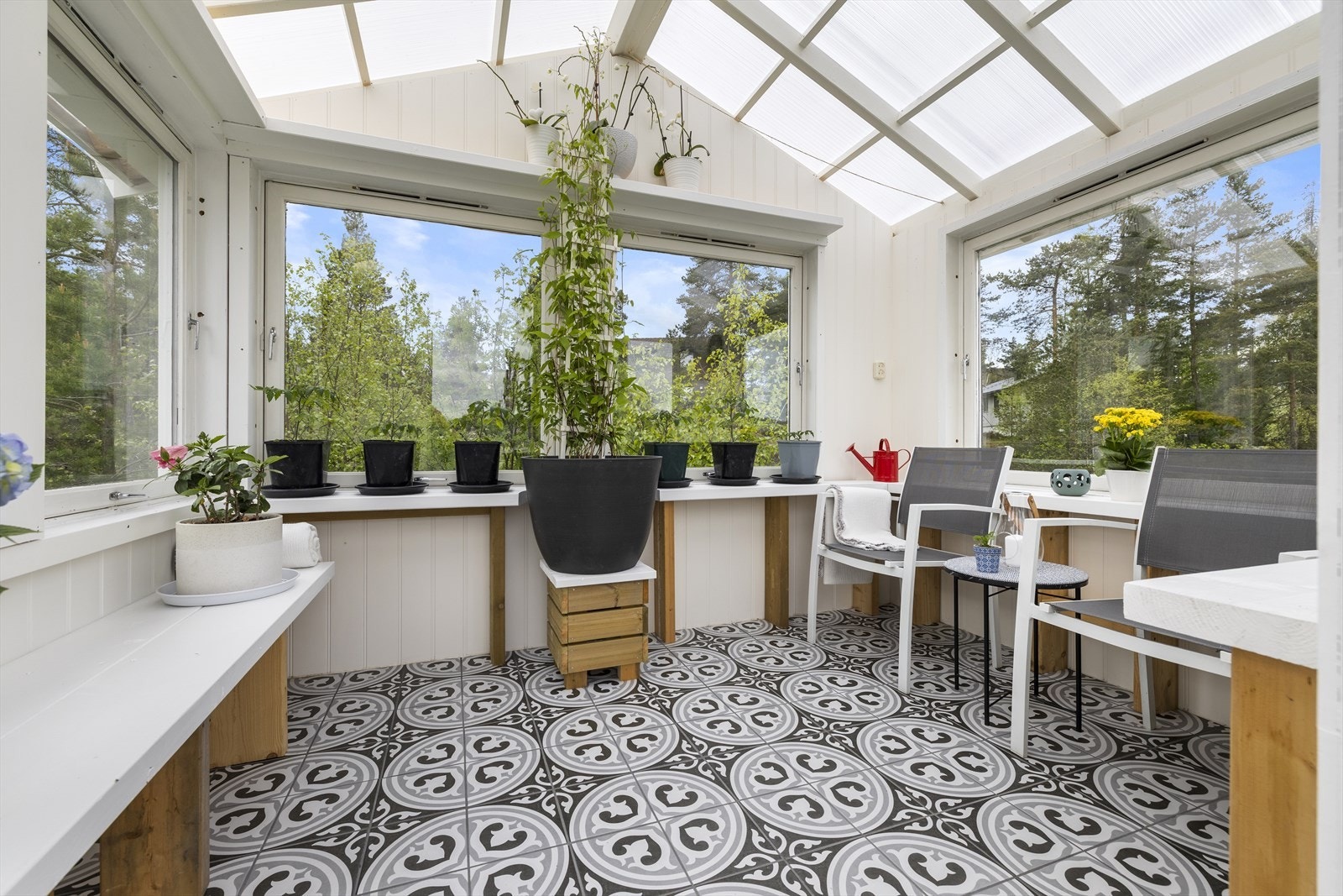 Lyst drivhus, ideelt for planter. Galleribilde