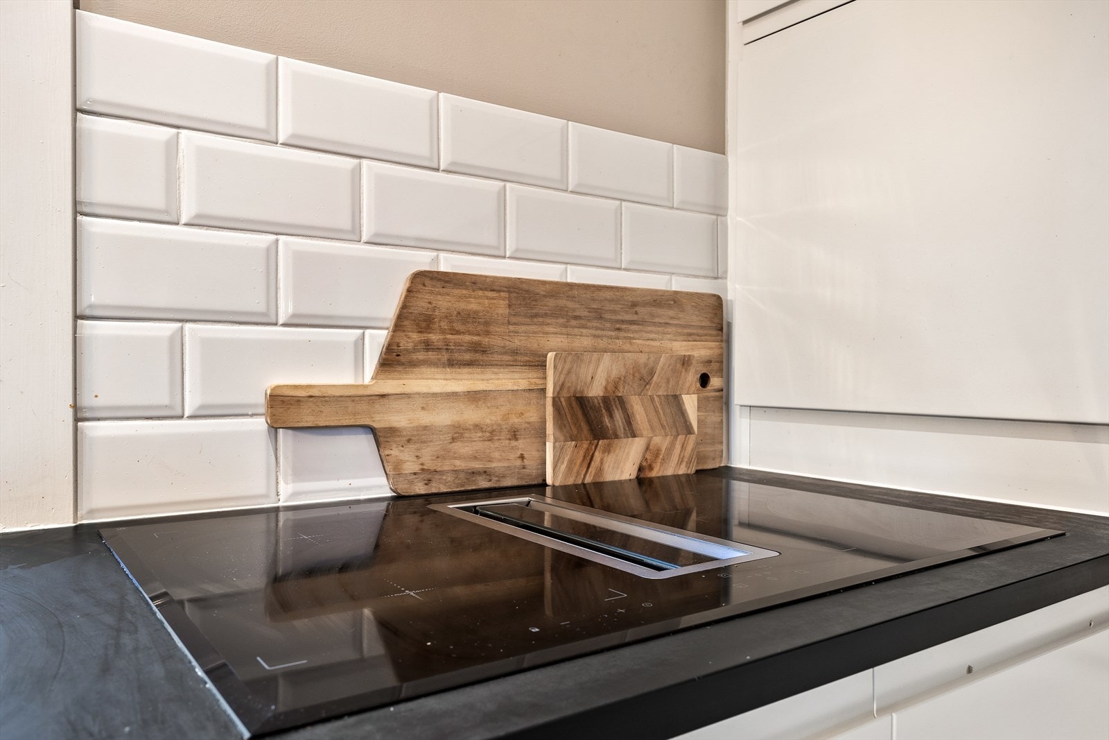 Kjøkkenet er utstyrt med en moderne kullfilterventilator Galleribilde