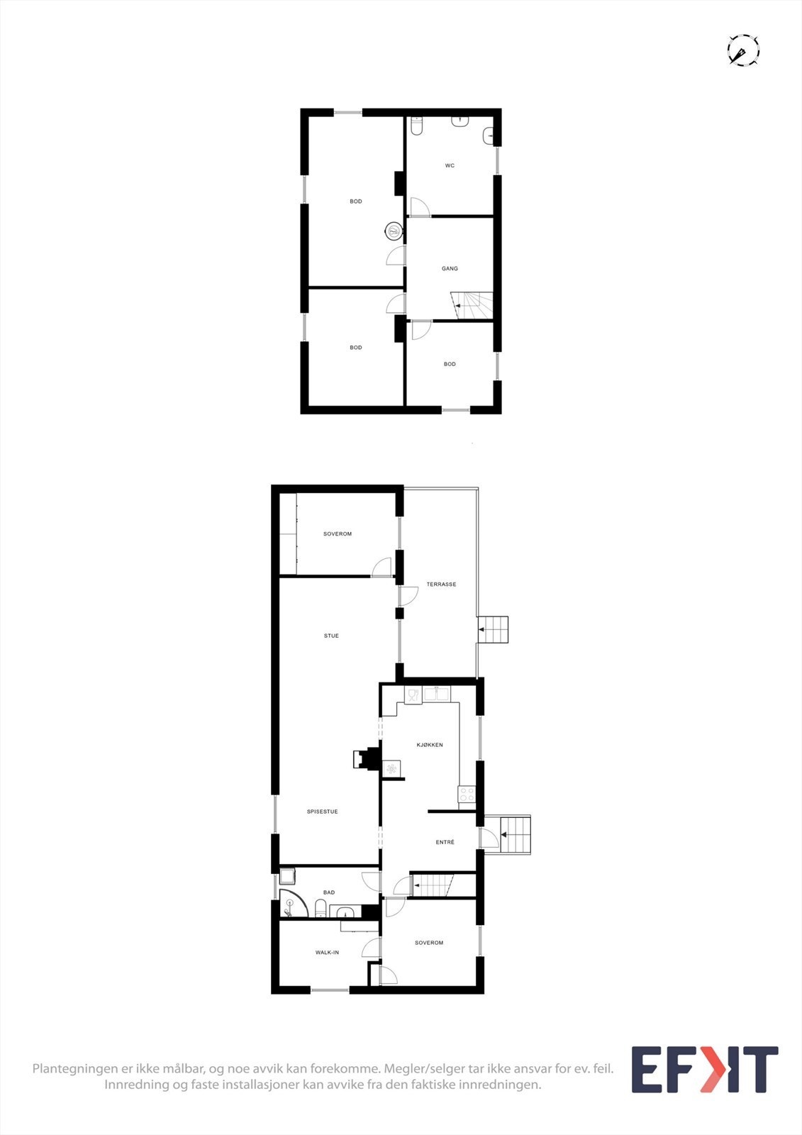 Denne plantegningen gir en samlet oversikt over boligens to plan, med hovedetasje og kjeller. Galleribilde