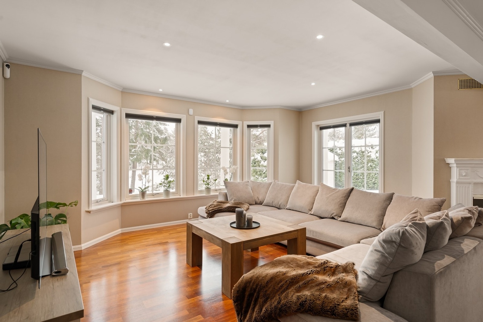 Store vindusflater gir rikelig med naturlig lys og en fin kontakt med de grønne omgivelsene. Galleribilde