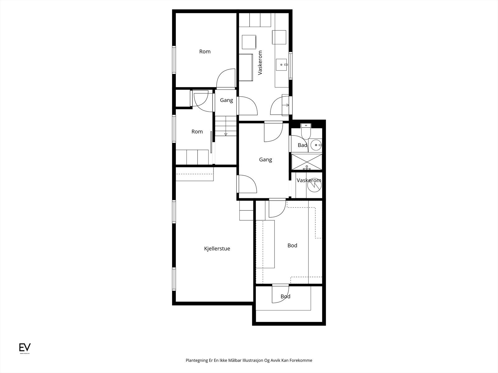 Planløsning kjelleretasjen. (rommenes bruk avviker fra godkjente tegninger) Galleribilde