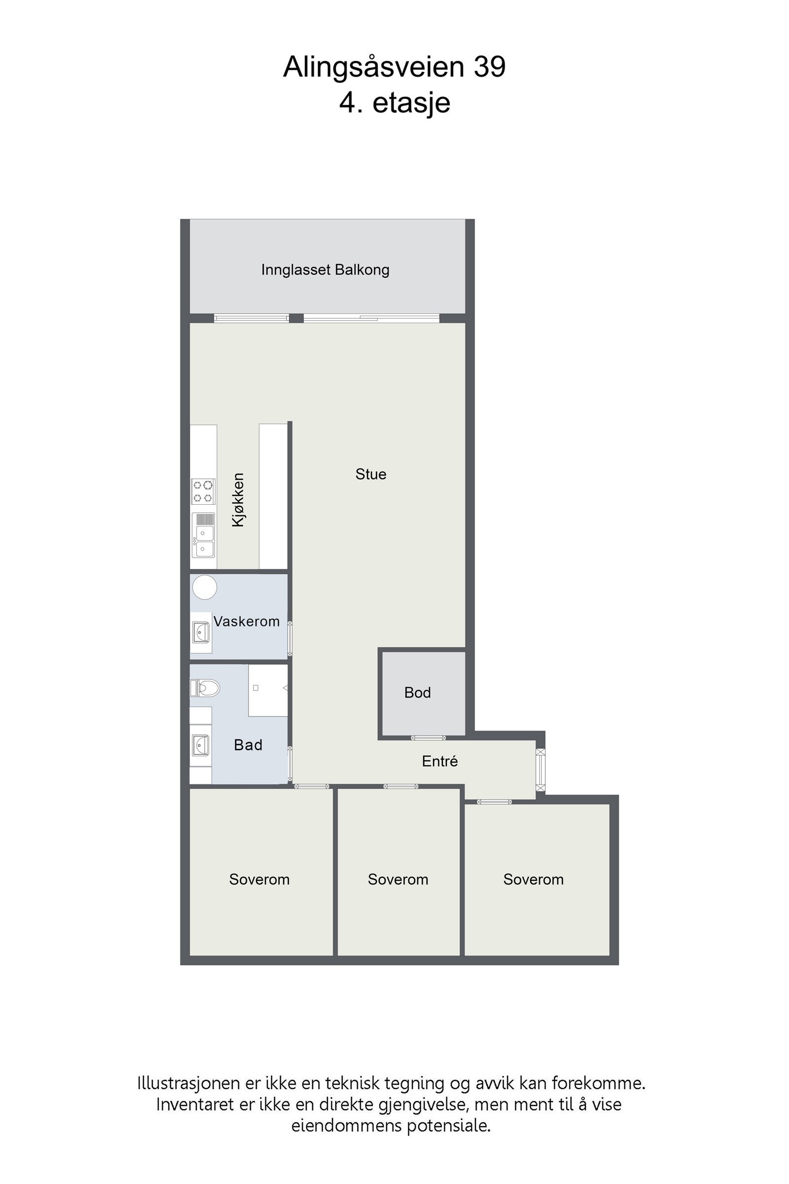 God planløsning fordelt på 94 kvm BRA-i. Galleribilde