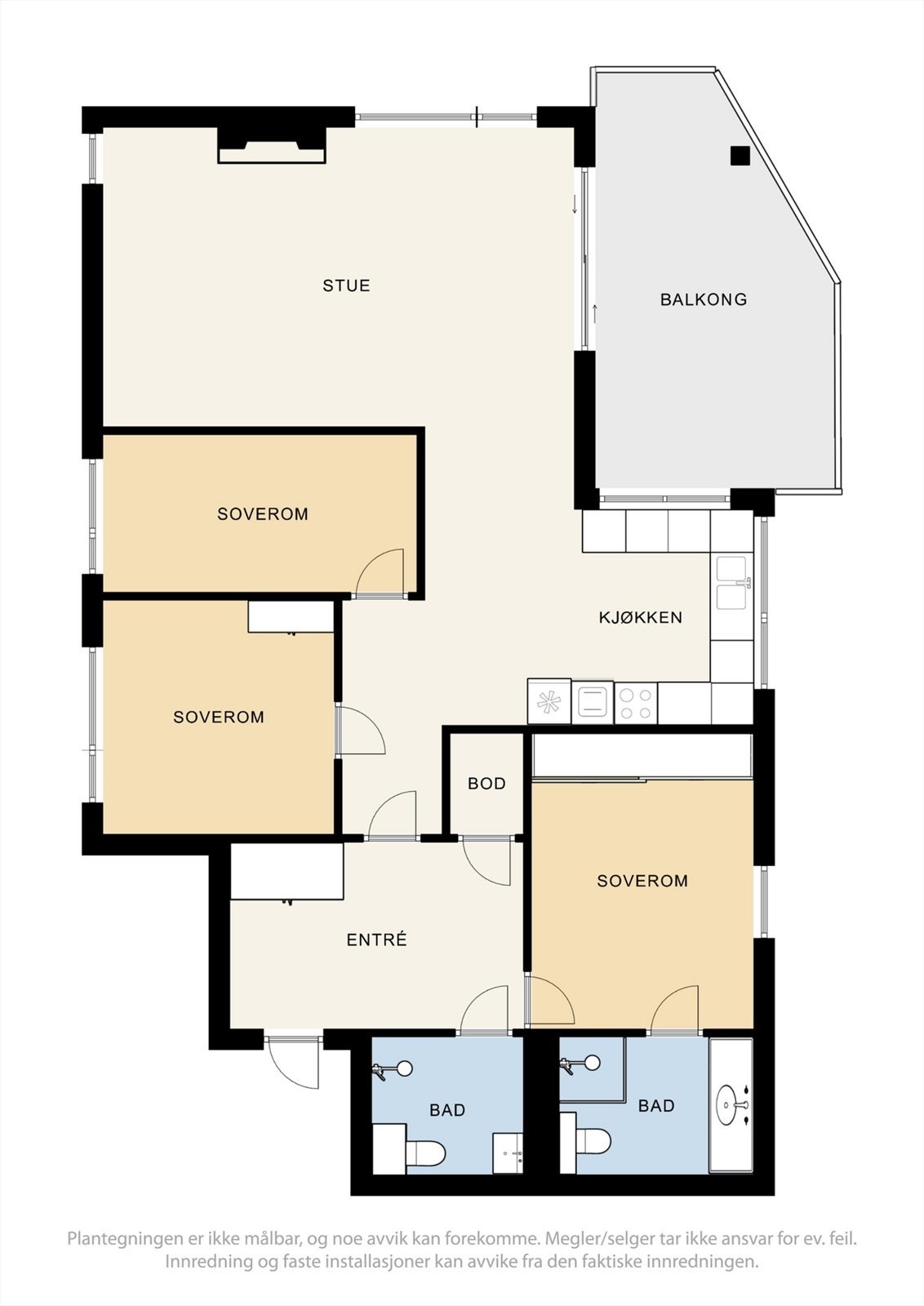 Alternativ plantegning av leiligheten med 3 soverom. Galleribilde