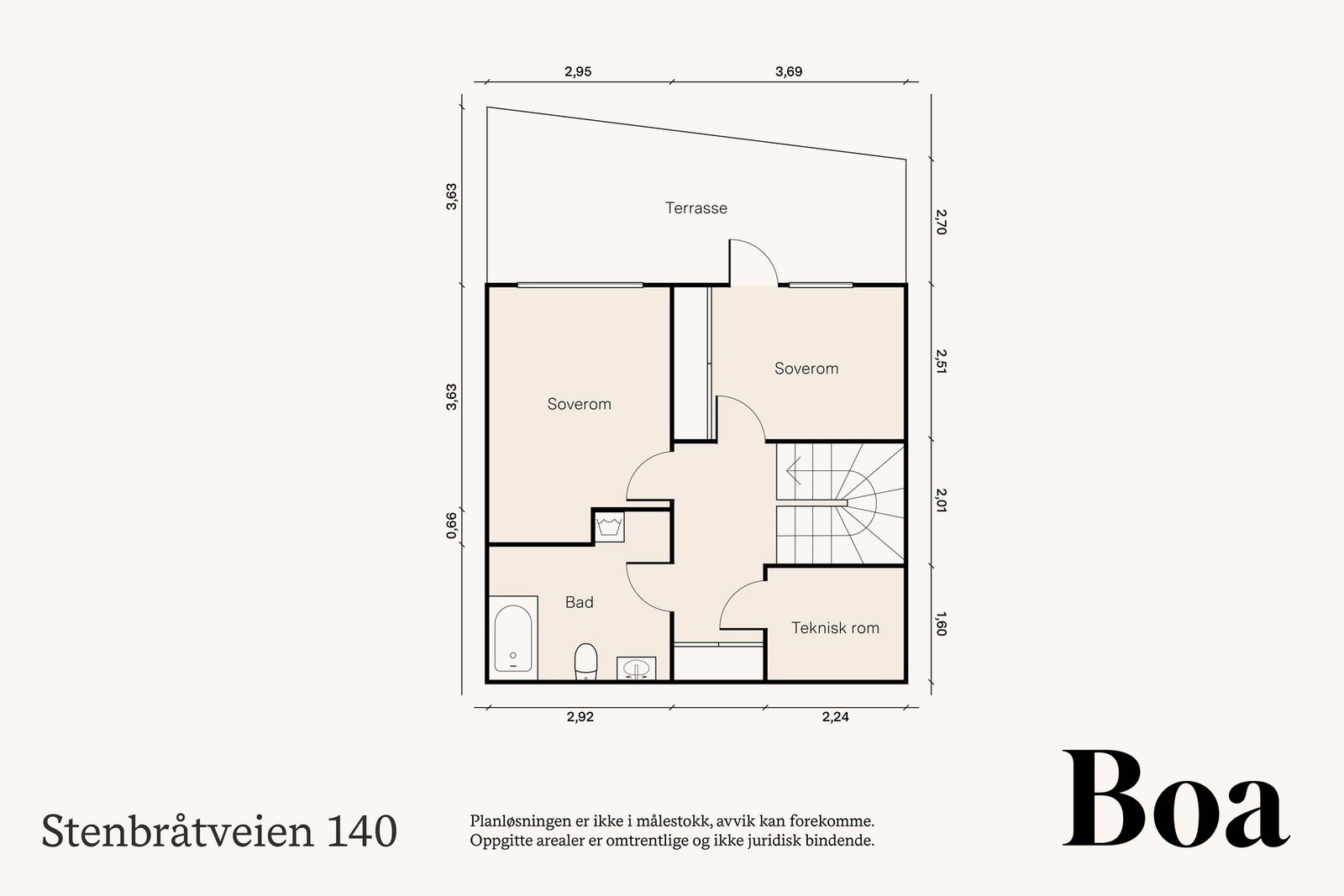 Underetasje:
Trappegang, teknisk rom, bad og 2 soverom. Fra 1 soverom er det utgang til terrasse på ca 23 m². Galleribilde