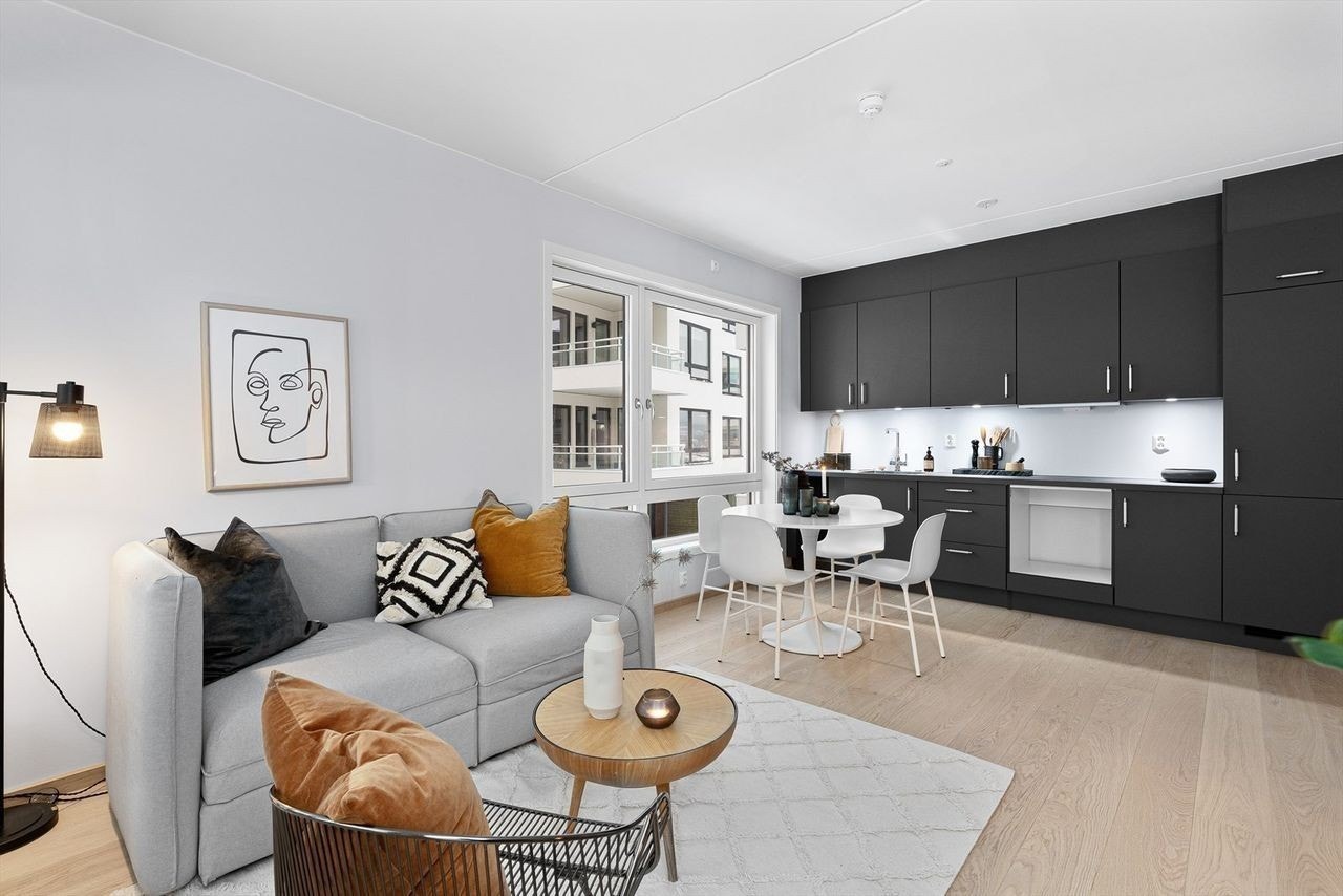 Stue mot kjøkken. Galleribilde