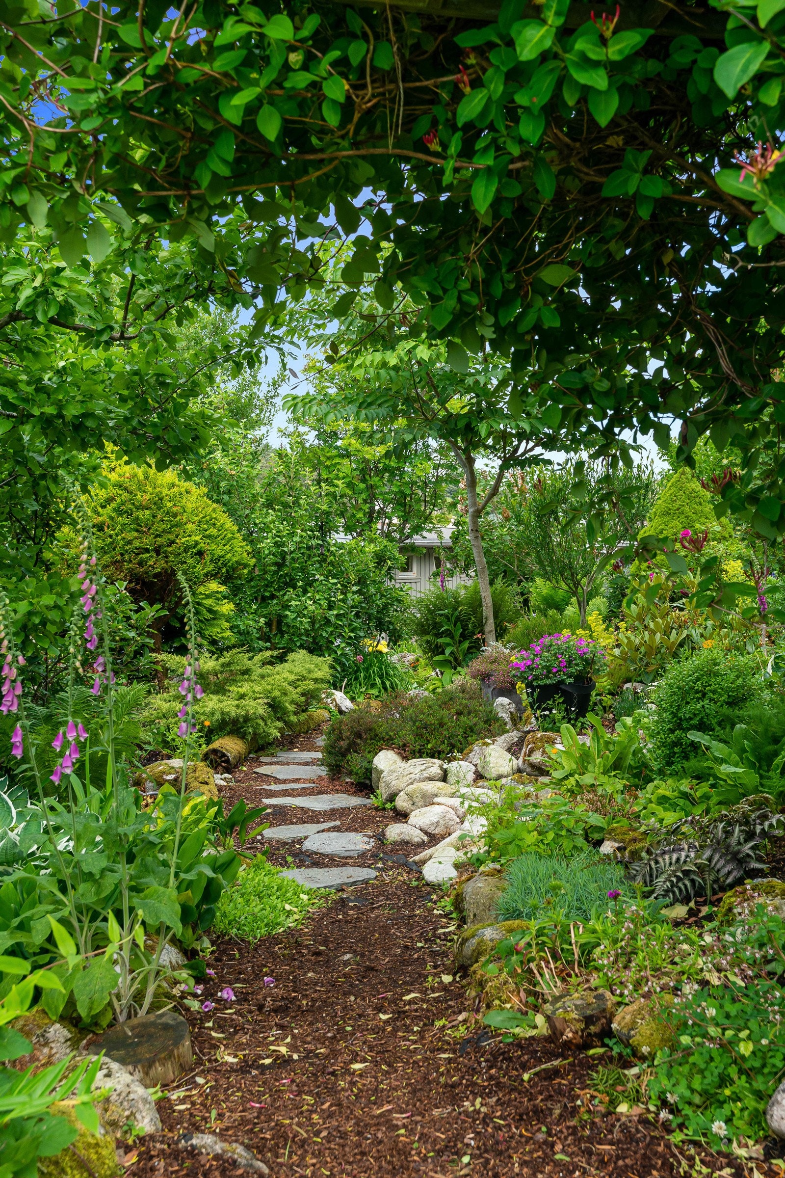 Like før man ankommer hytten er det en meget pent opparbeidet sti med stedvis plassert skifersteiner og diverse beplanting, med blant annet eple- og plommetrær. En flott tilkomst som viderefører deg til den idylliske og unike beliggenheten. Galleribilde