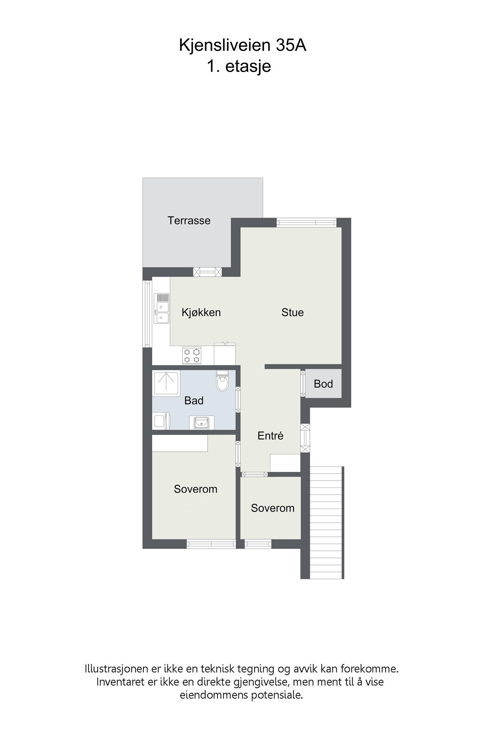 Alternativ plantegning (man kan dele av soverommet til 2 mindre rom). Galleribilde