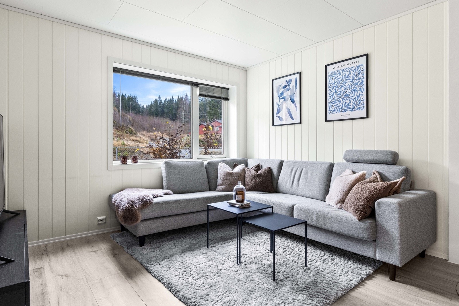 Vegger har malte plater og det er lagt slitesterk laminat på alle gulv (unntatt bad). Galleribilde