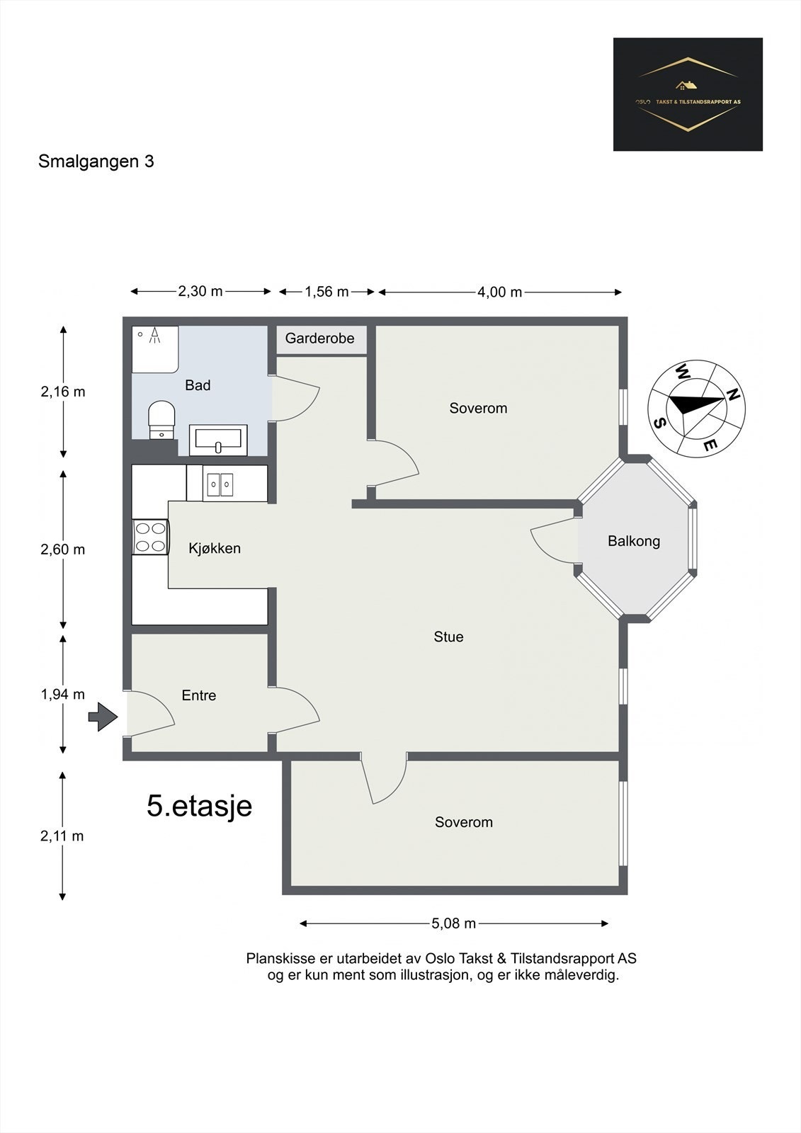 Takstmanns Planskisse - 5. Etasje med enkel adkomst via heis. Galleribilde