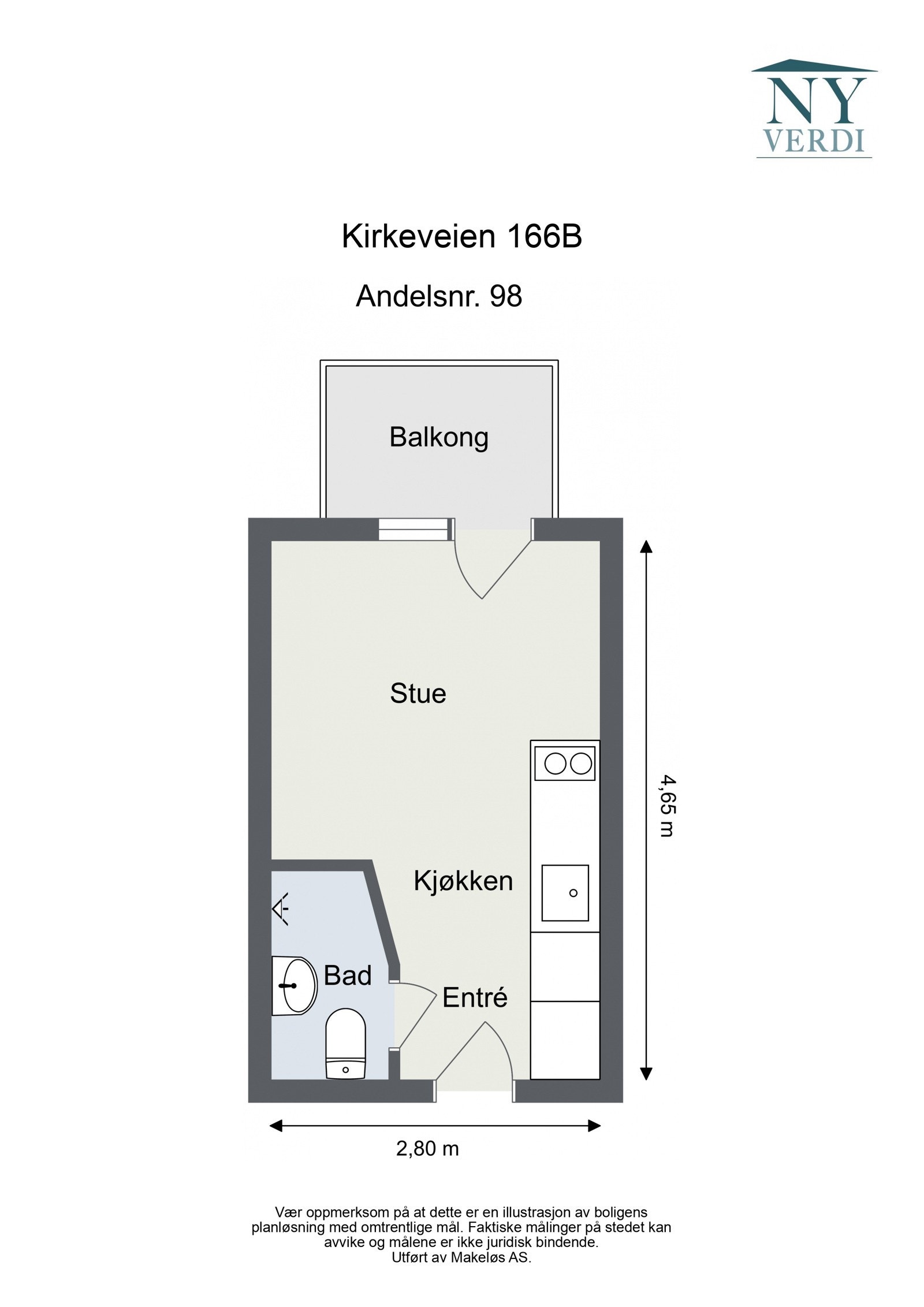 Plantegning 9. etasje med heis. I tillegg disponerer leiligheten en kjellerbod på ca. 1m². Galleribilde