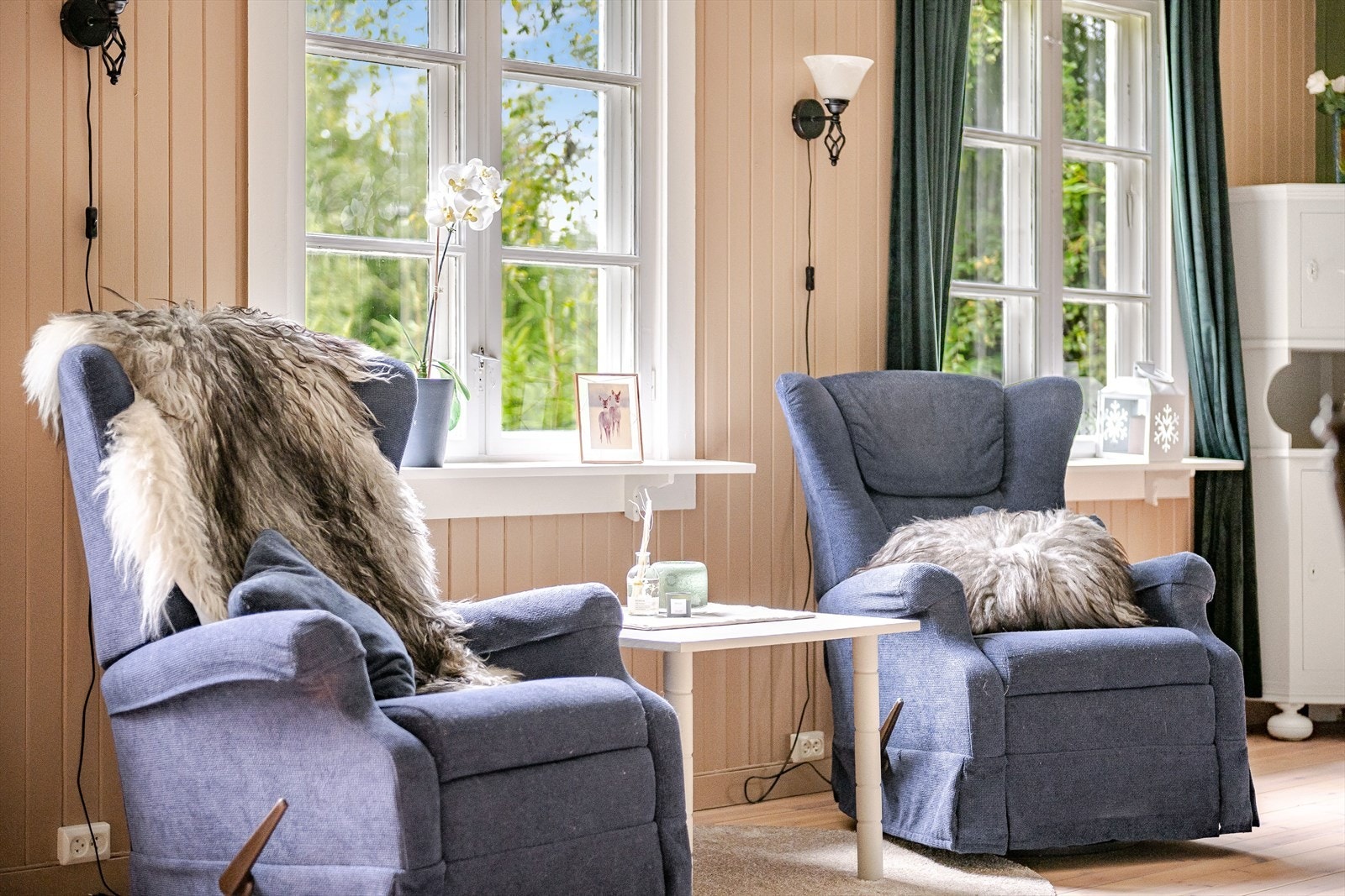 Stuen har 3 store klassiske vinduer som slipper inn rikelig med lys. Alle vinduene har fine brede vinduskarmer for planter og dekor. Galleribilde