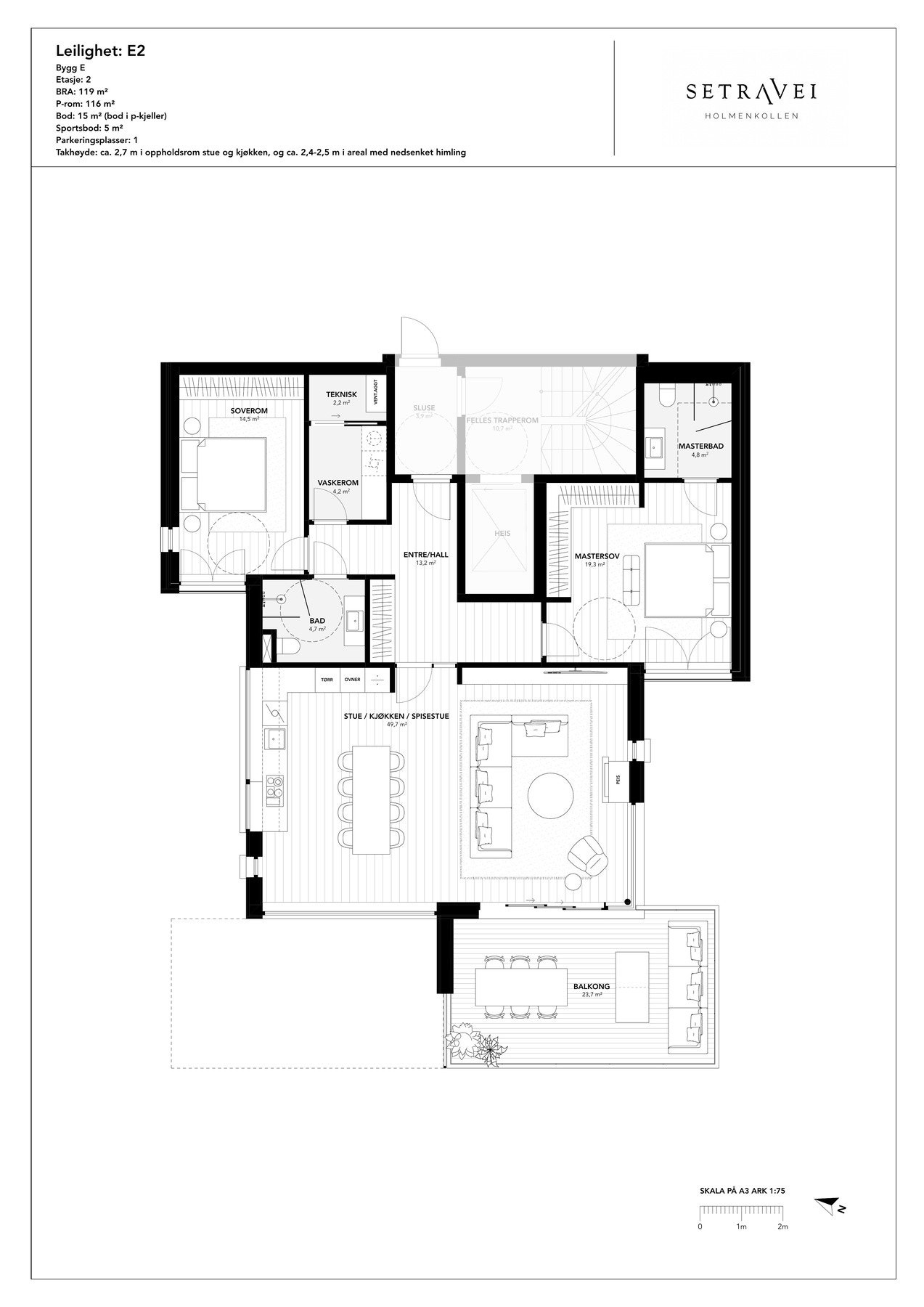 Leiligheten ligger i andre etasje fra bakkeplan. Det er naturligvis heisadkomst. Svært funksjonell utforming og alt på ett plan Galleribilde