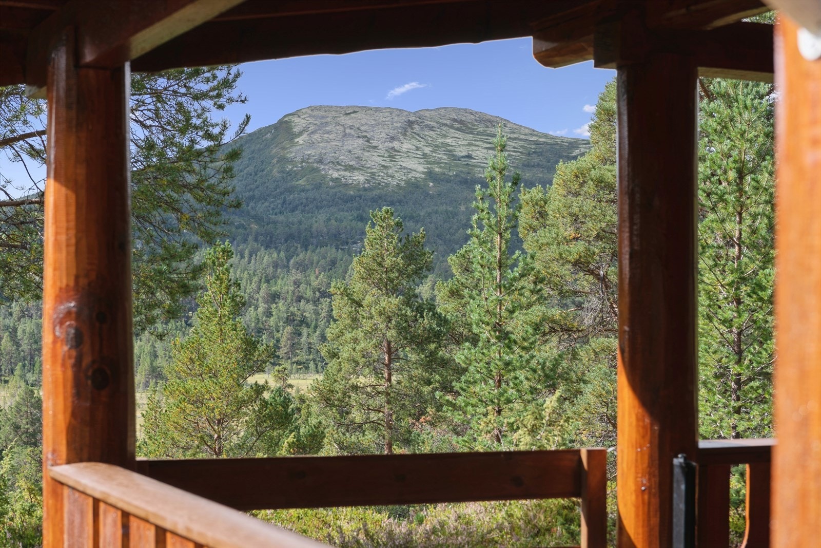 Fra verandaen kan du nyte roen og den flotte utsikten mot fjellheimen. Galleribilde