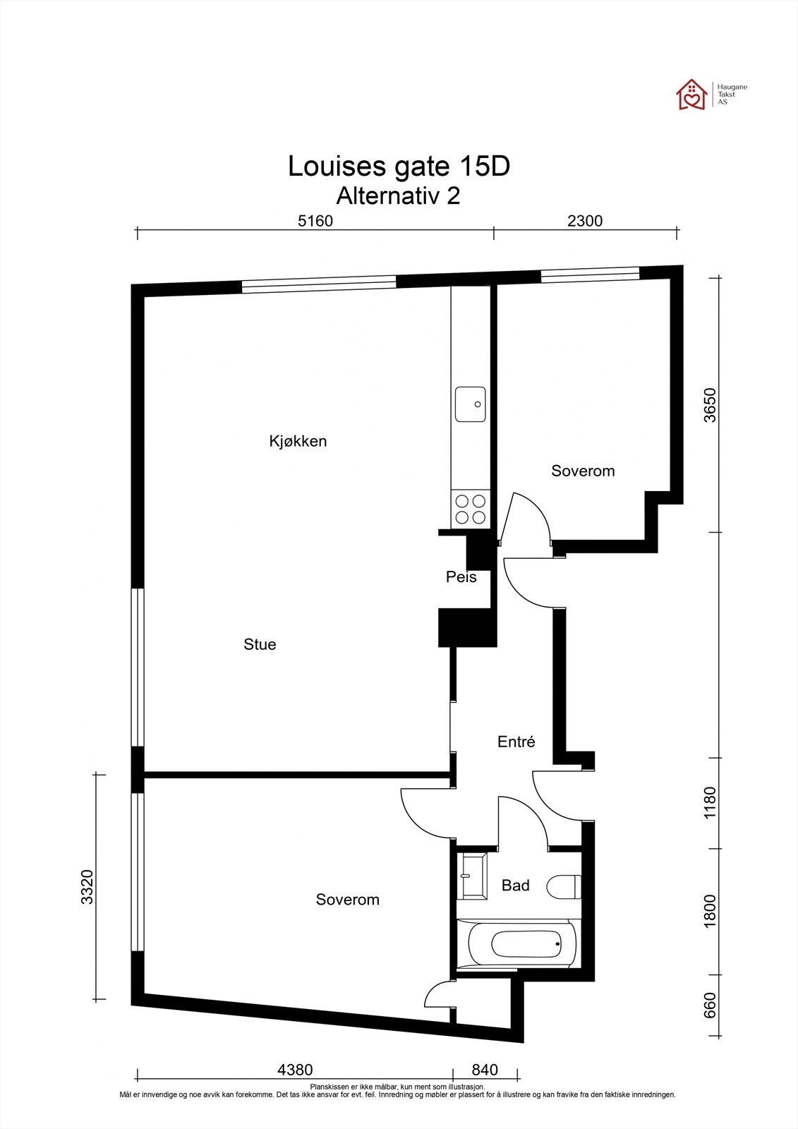 Alternativ plantegning kun ment som illustrasjon. Konferer fagmann for avklaring om faktiske løsninger. Galleribilde