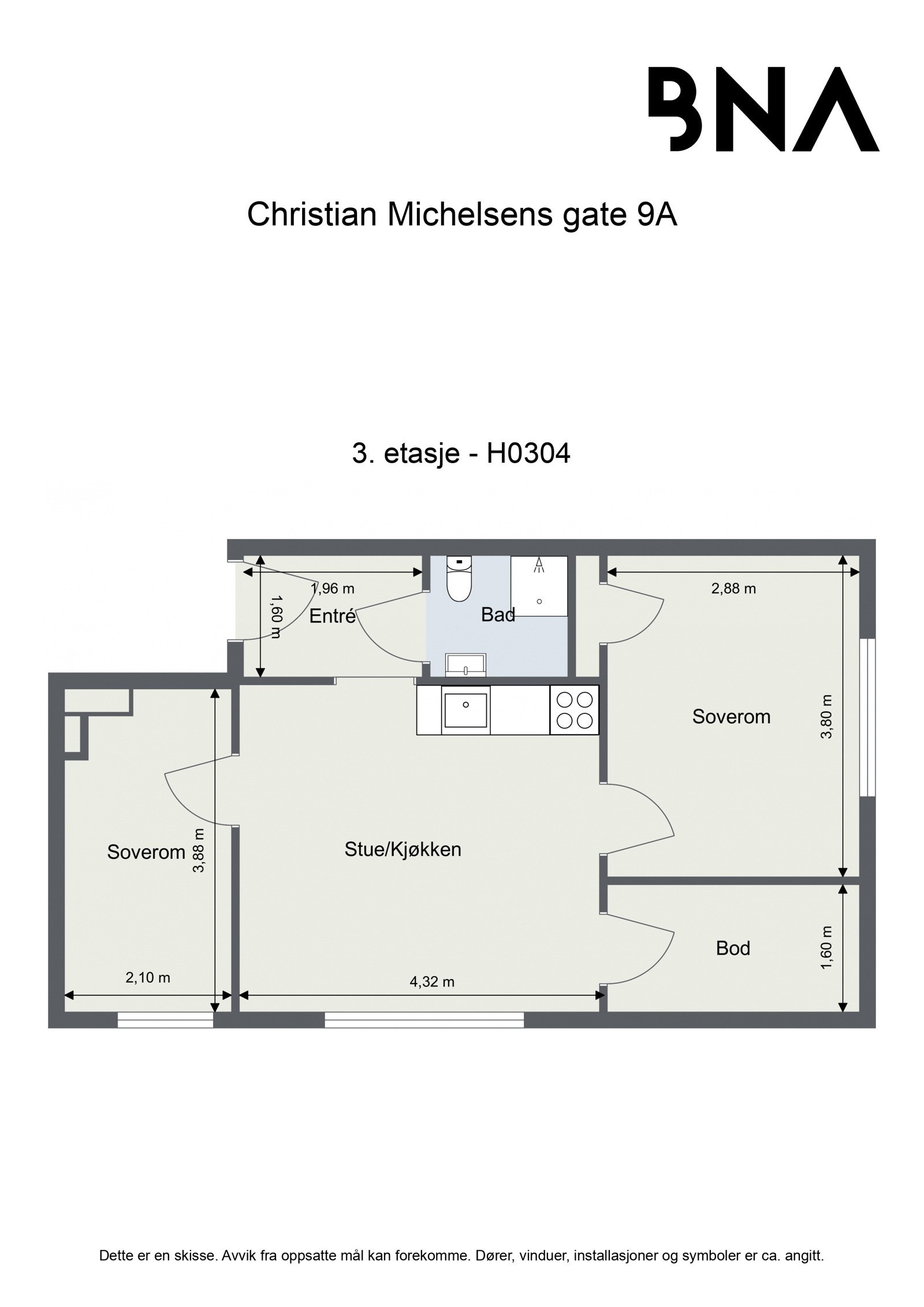 Plantegning. Leiligheten disponerer også en kjellerbod ca. 5 kvm Galleribilde